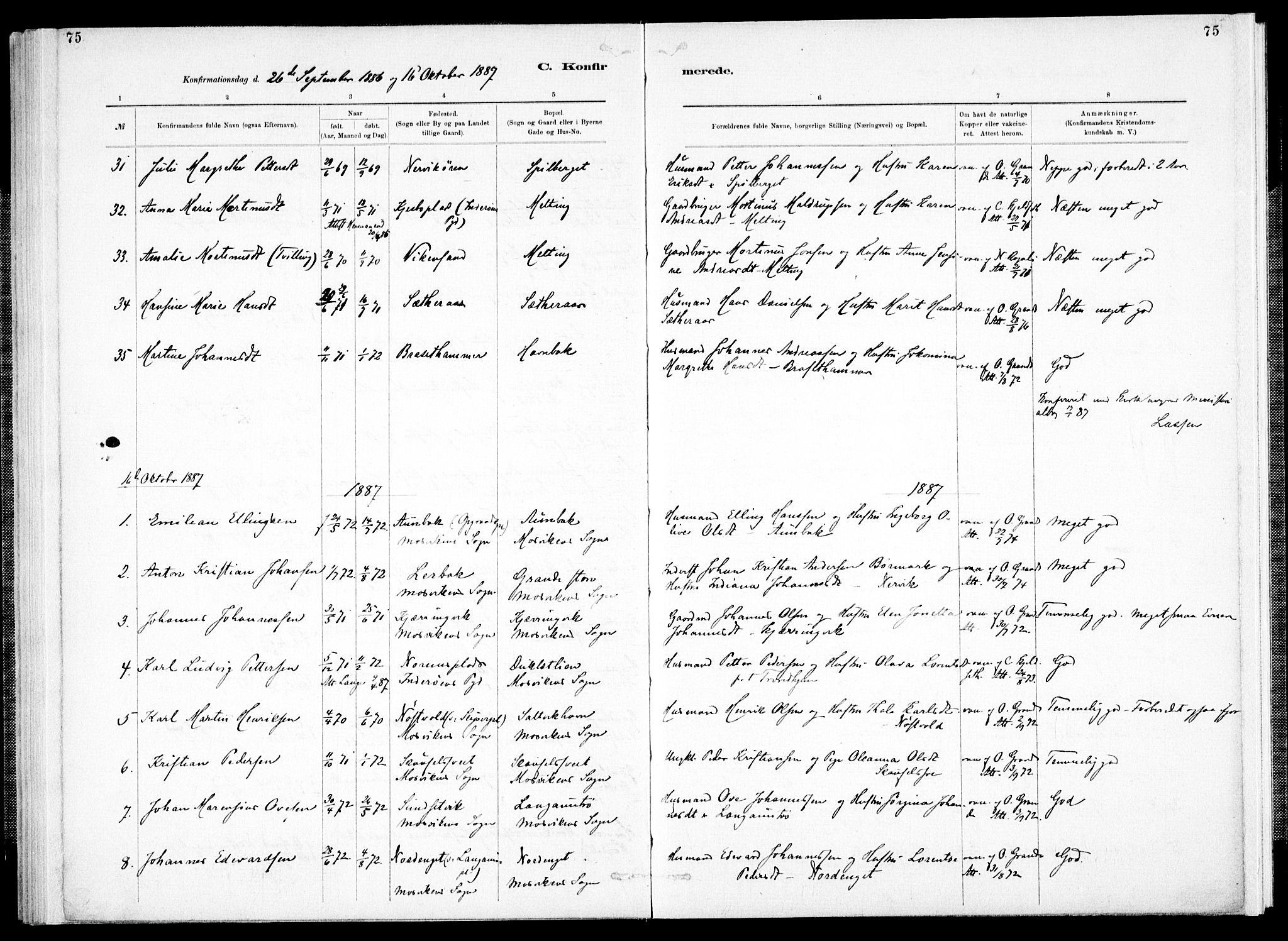 Ministerialprotokoller, klokkerbøker og fødselsregistre - Nord-Trøndelag, SAT/A-1458/733/L0325: Parish register (official) no. 733A04, 1884-1908, p. 75