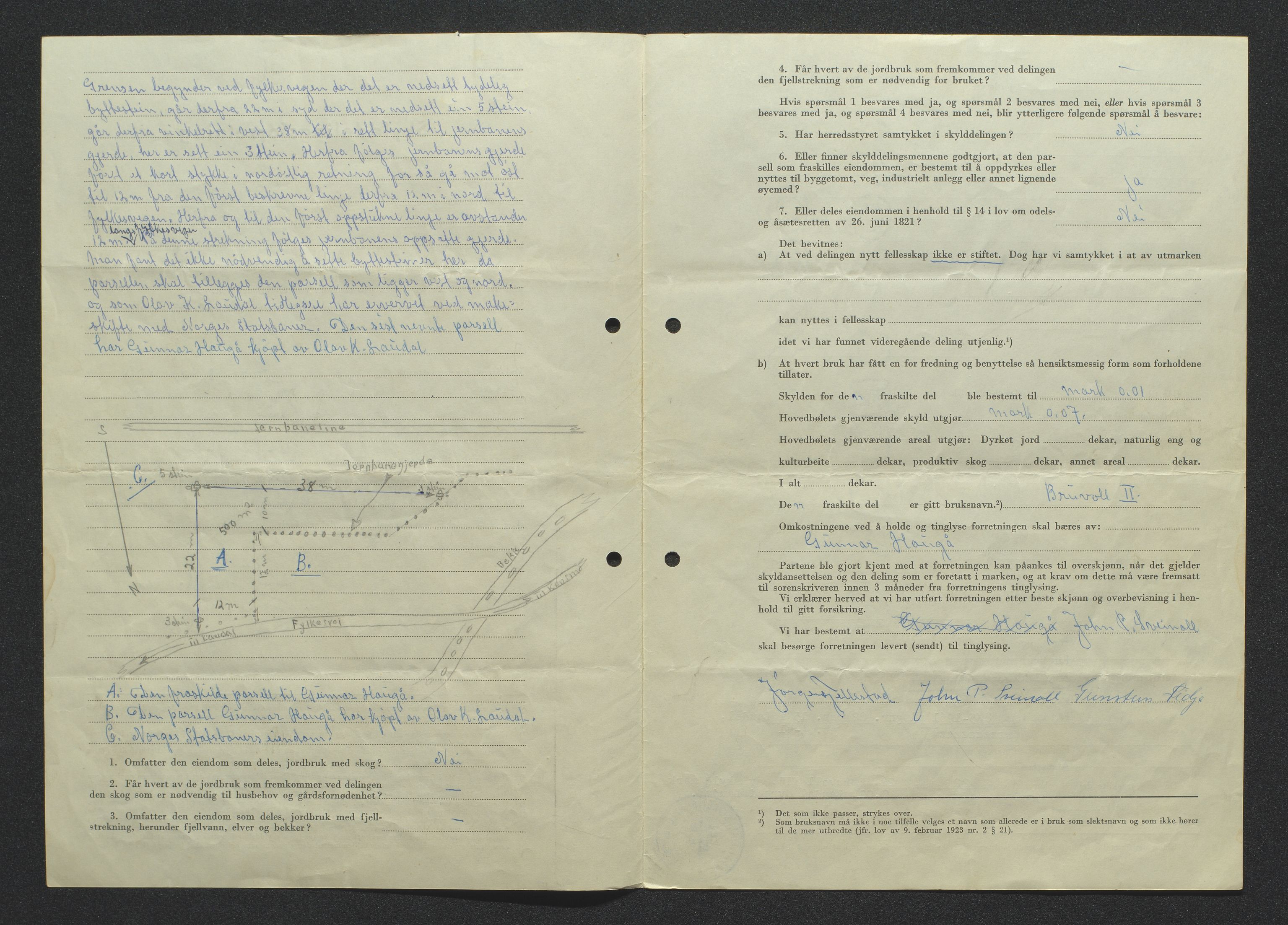 Norges Statsbaner - 2, AV/SAK-1821-0005/D/Da/L0112/0009: 1035 - Grunnavståelse / Grunnavståelse. Nodeland-Sira. Leivoll stoppested, 1947-1969