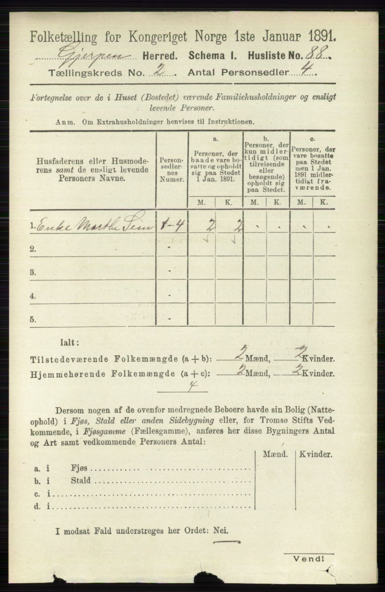 RA, 1891 census for 0812 Gjerpen, 1891, p. 734