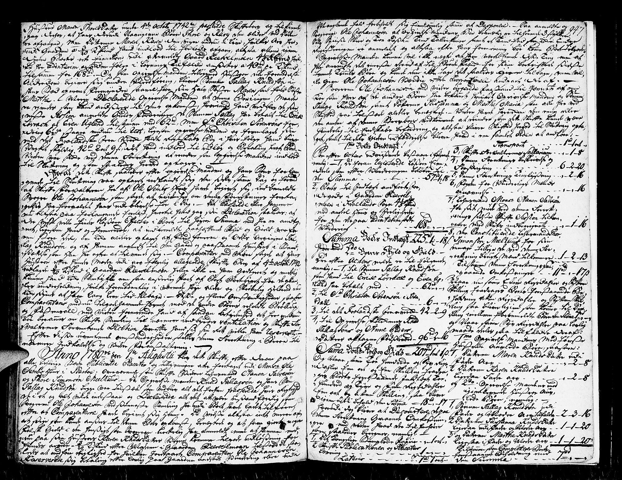 Nedenes sorenskriveri før 1824, SAK/1221-0007/H/Hc/L0035: Skifteprotokoll med register nr 23a, 1772-1780, p. 946b-947a