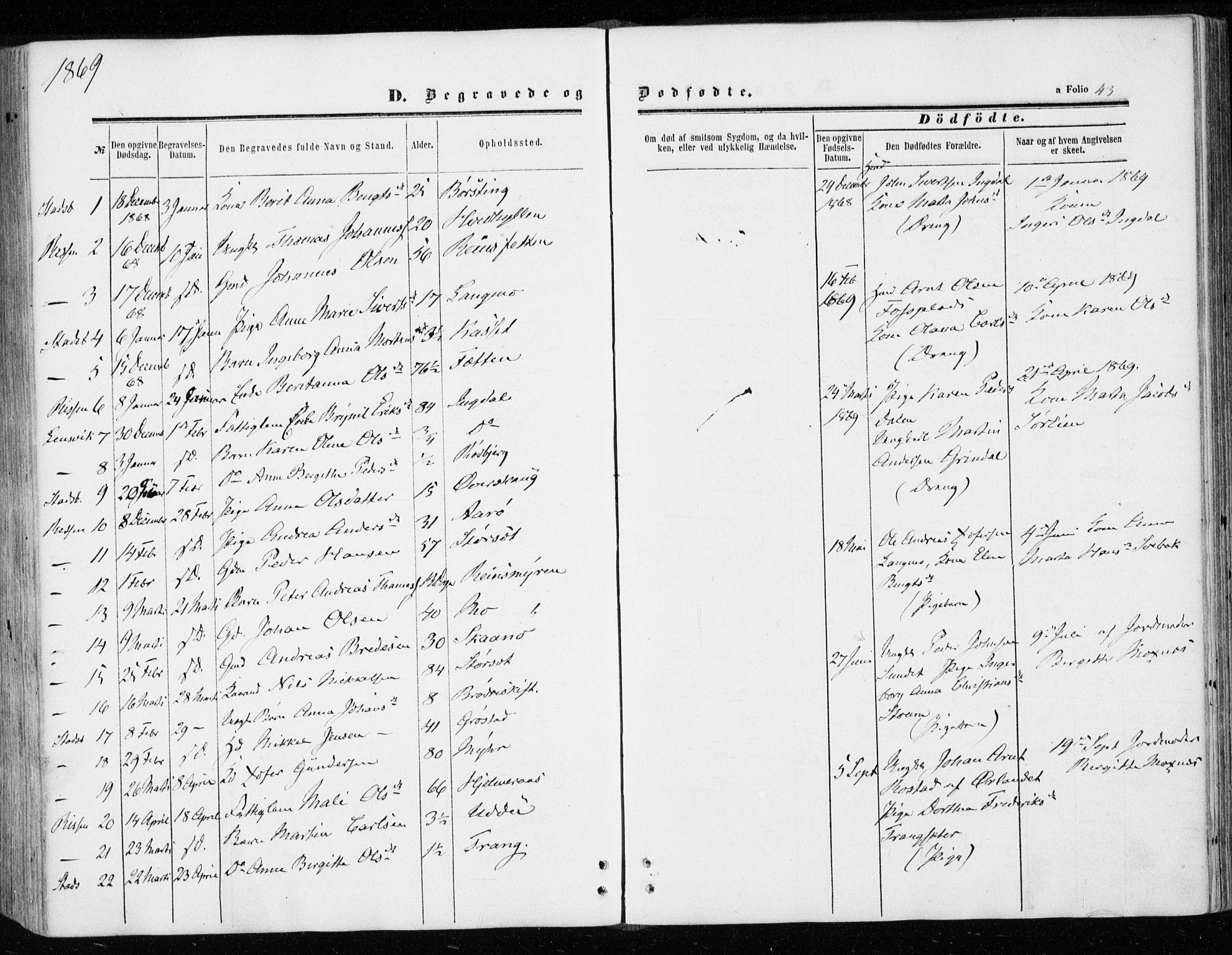 Ministerialprotokoller, klokkerbøker og fødselsregistre - Sør-Trøndelag, SAT/A-1456/646/L0612: Parish register (official) no. 646A10, 1858-1869, p. 43