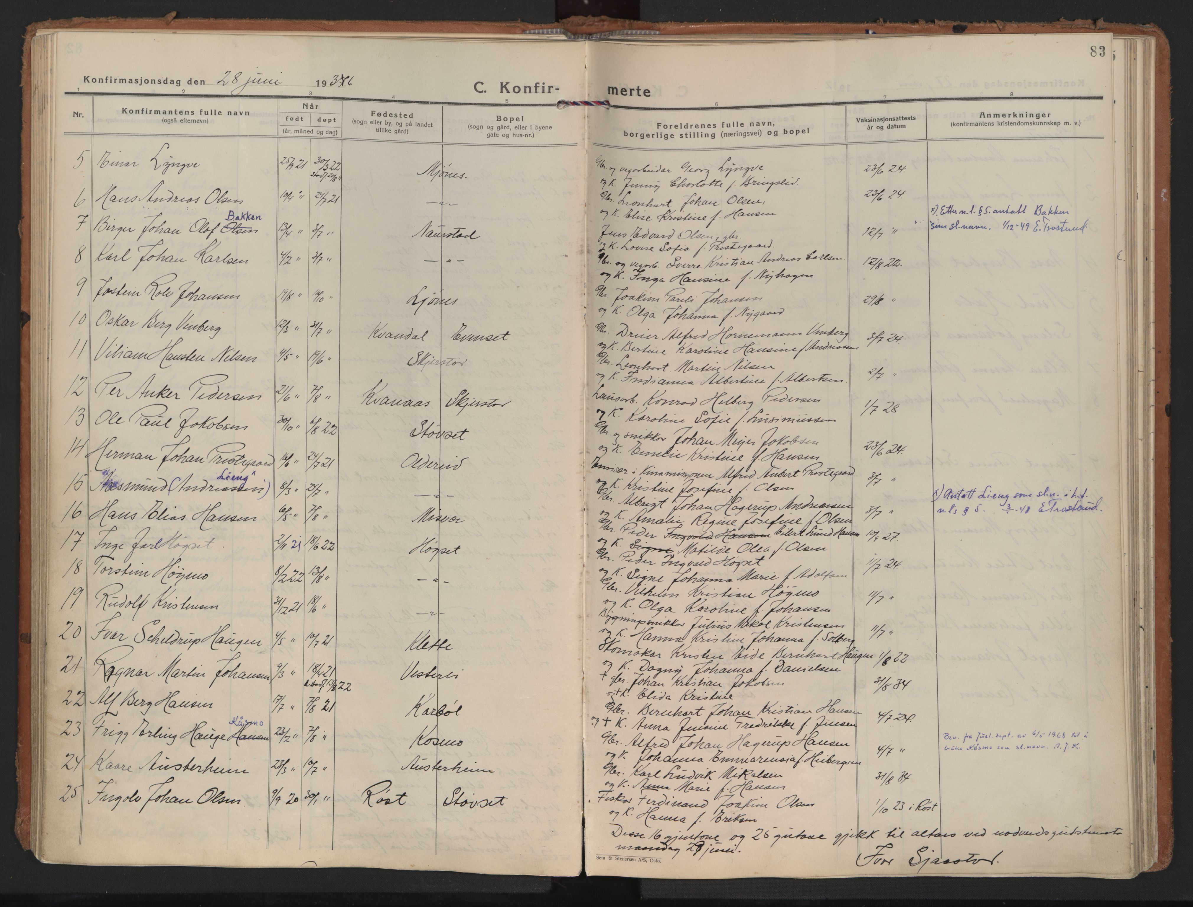 Ministerialprotokoller, klokkerbøker og fødselsregistre - Nordland, SAT/A-1459/852/L0749: Parish register (official) no. 852A19, 1933-1951, p. 83