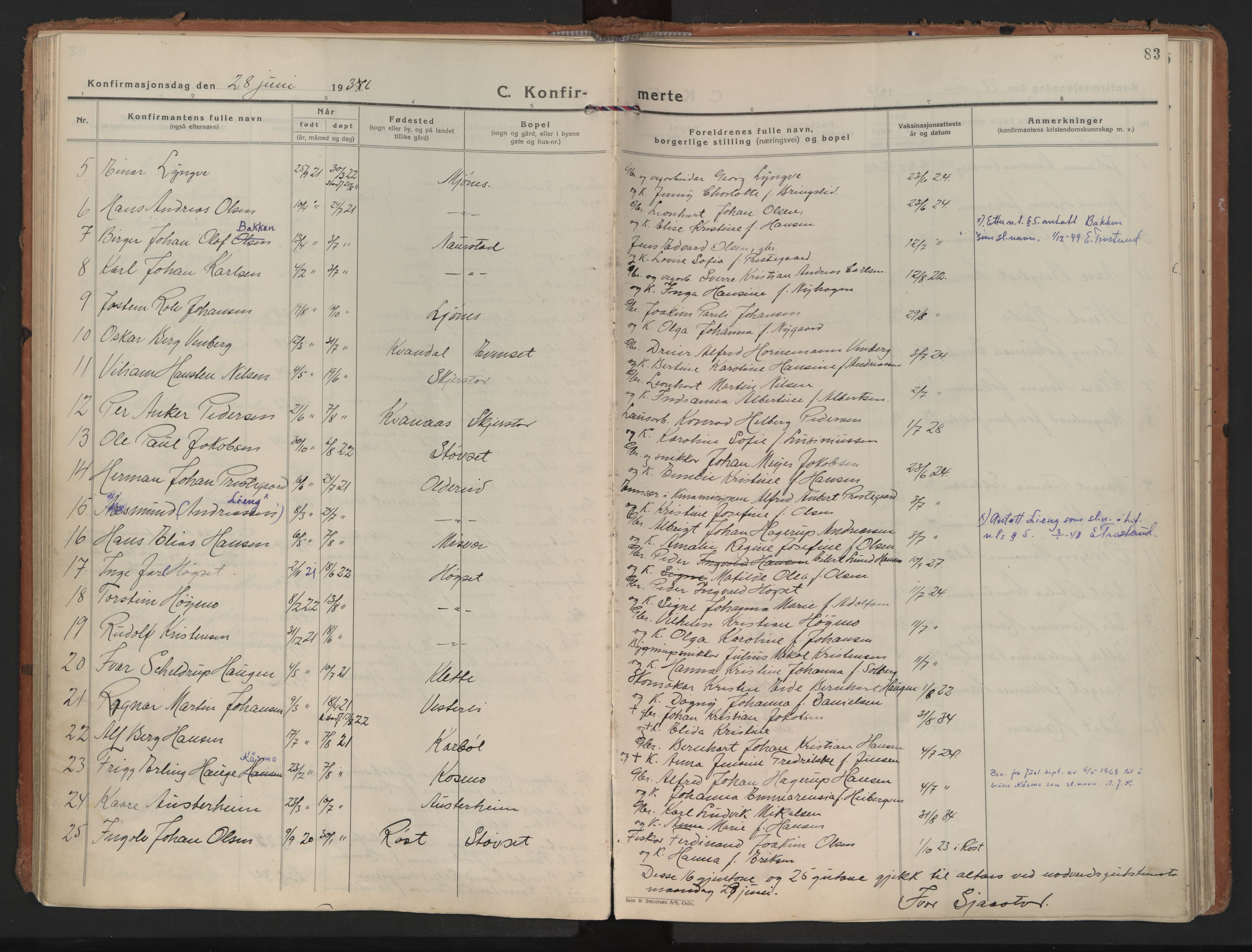 Ministerialprotokoller, klokkerbøker og fødselsregistre - Nordland, AV/SAT-A-1459/852/L0749: Parish register (official) no. 852A19, 1933-1951, p. 83