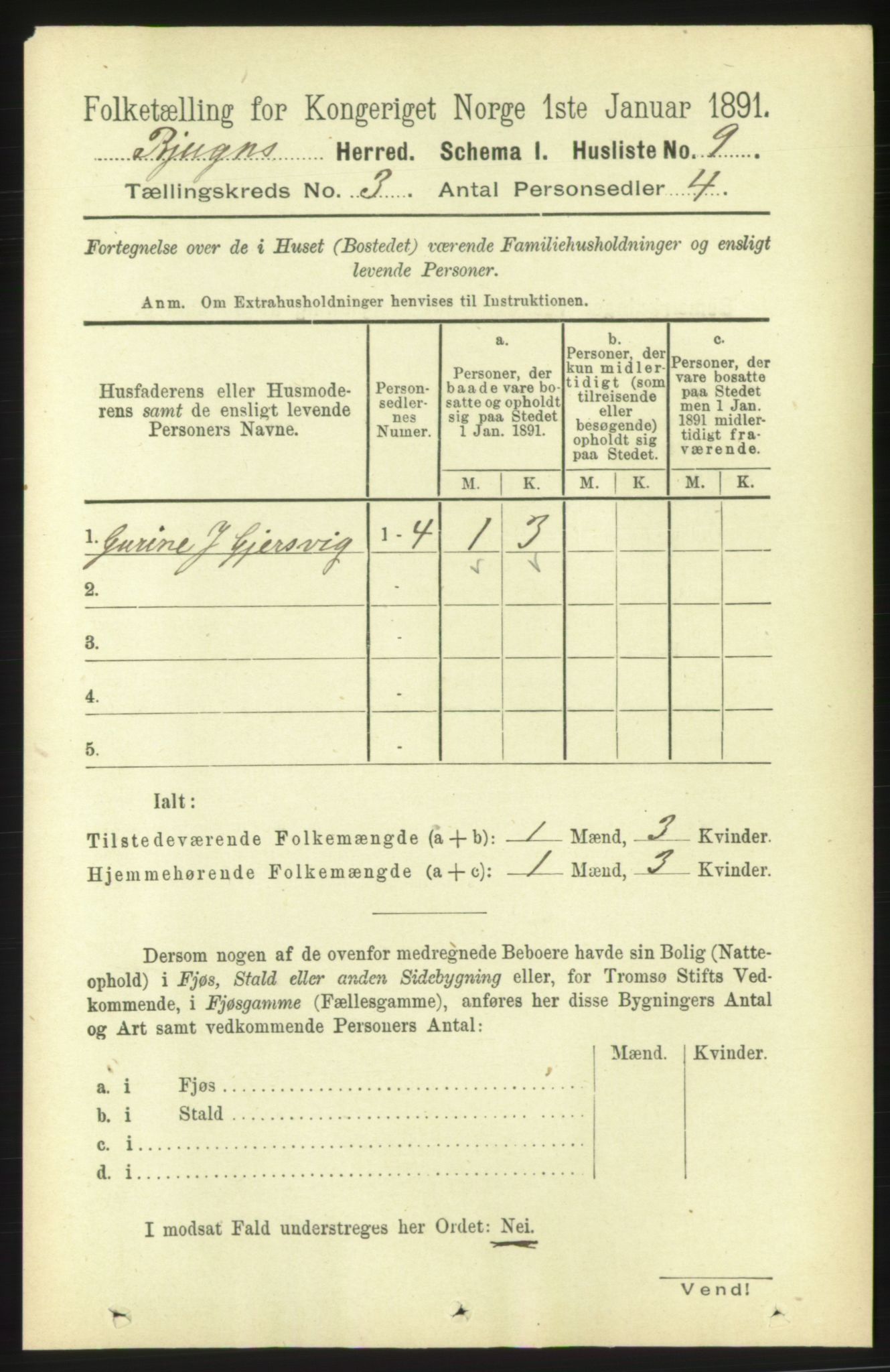 RA, 1891 census for 1627 Bjugn, 1891, p. 597