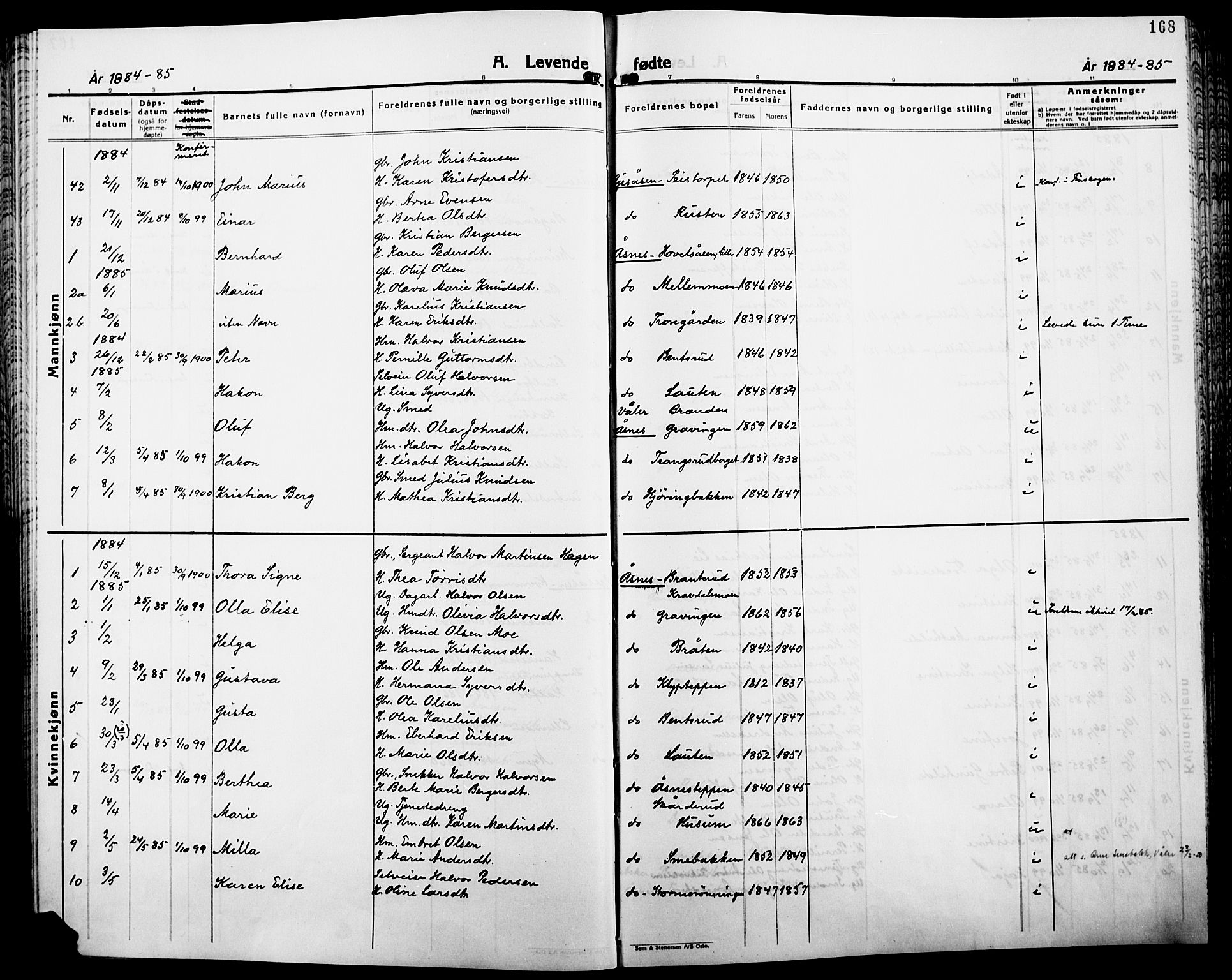 Åsnes prestekontor, AV/SAH-PREST-042/H/Ha/Haa/L0000B: Parish register (official), 1870-1889, p. 168