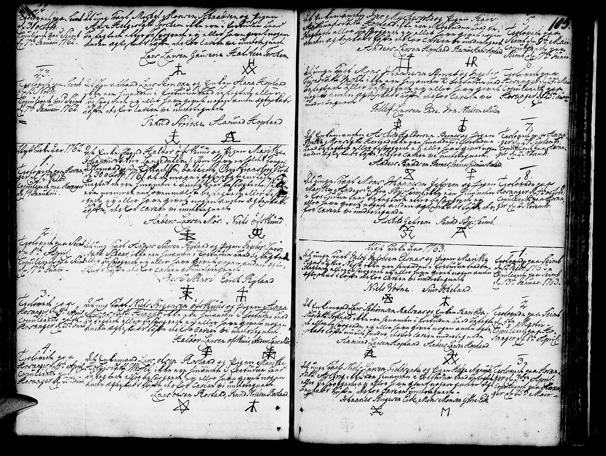 Hosanger sokneprestembete, AV/SAB-A-75801/H/Haa: Parish register (official) no. A 1 /1, 1750-1766, p. 105