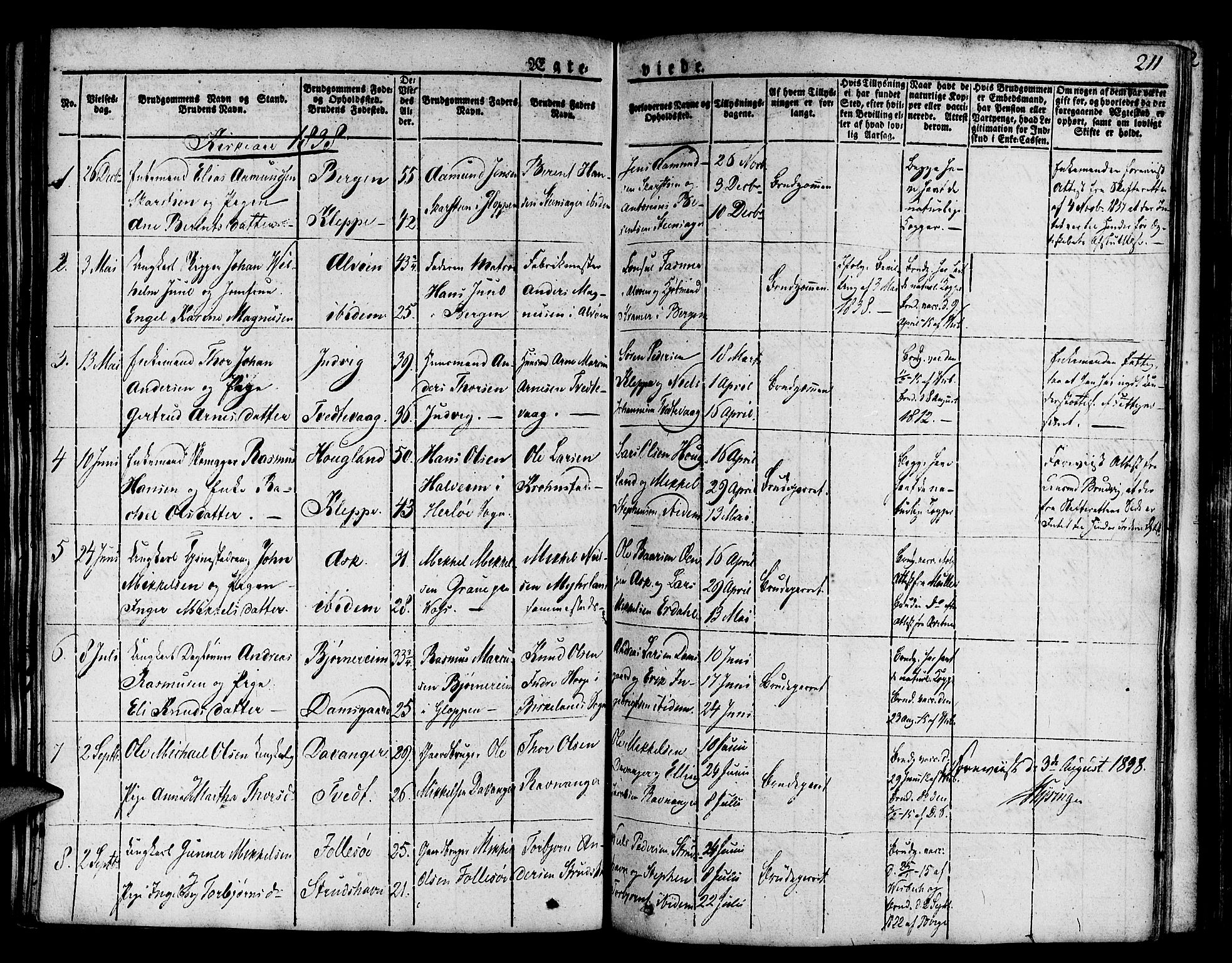 Askøy Sokneprestembete, AV/SAB-A-74101/H/Ha/Haa/Haaa/L0004: Parish register (official) no. A 4, 1825-1845, p. 211