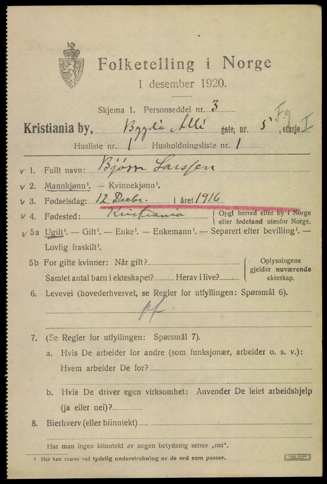 SAO, 1920 census for Kristiania, 1920, p. 176127
