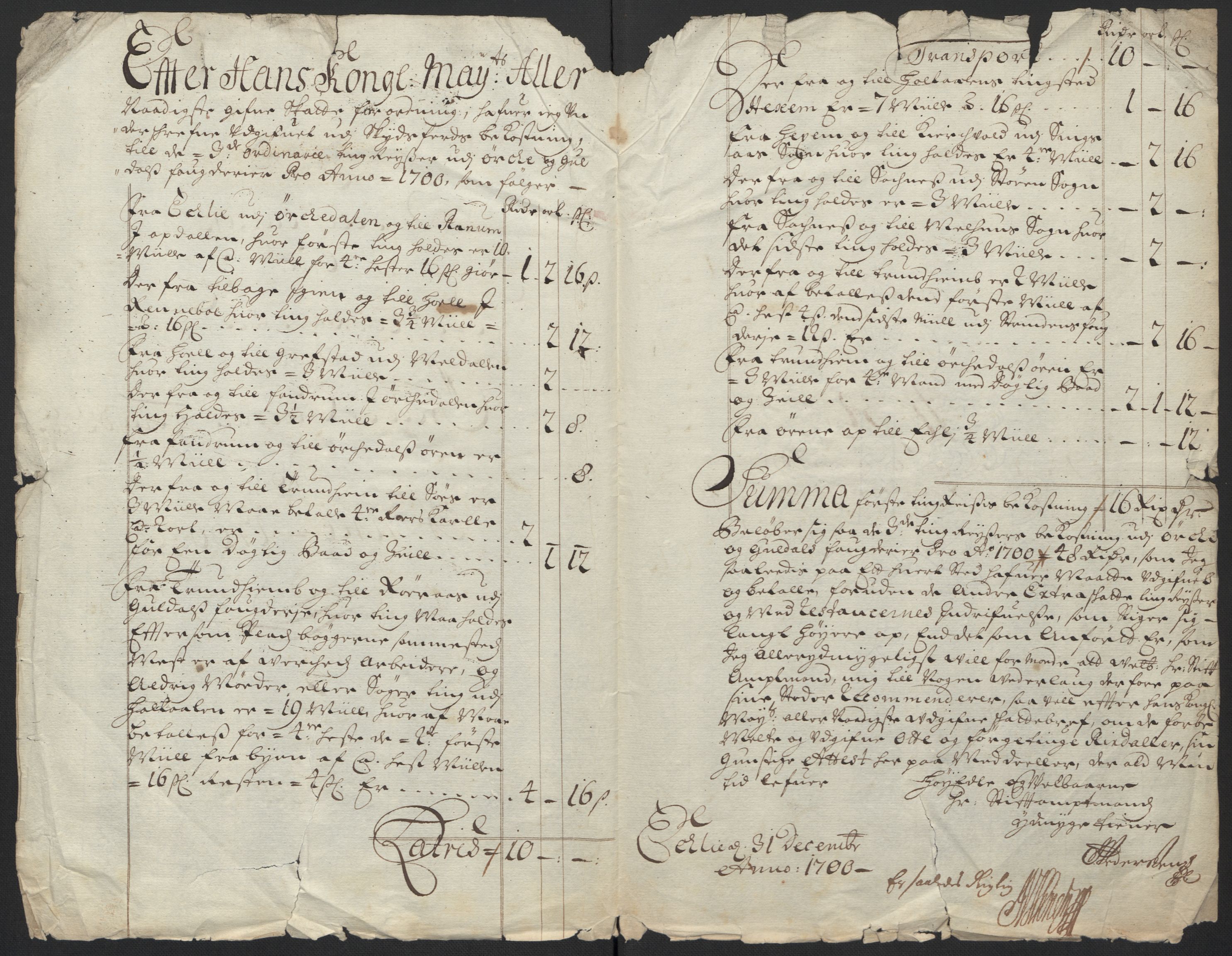 Rentekammeret inntil 1814, Reviderte regnskaper, Fogderegnskap, AV/RA-EA-4092/R60/L3950: Fogderegnskap Orkdal og Gauldal, 1700, p. 454