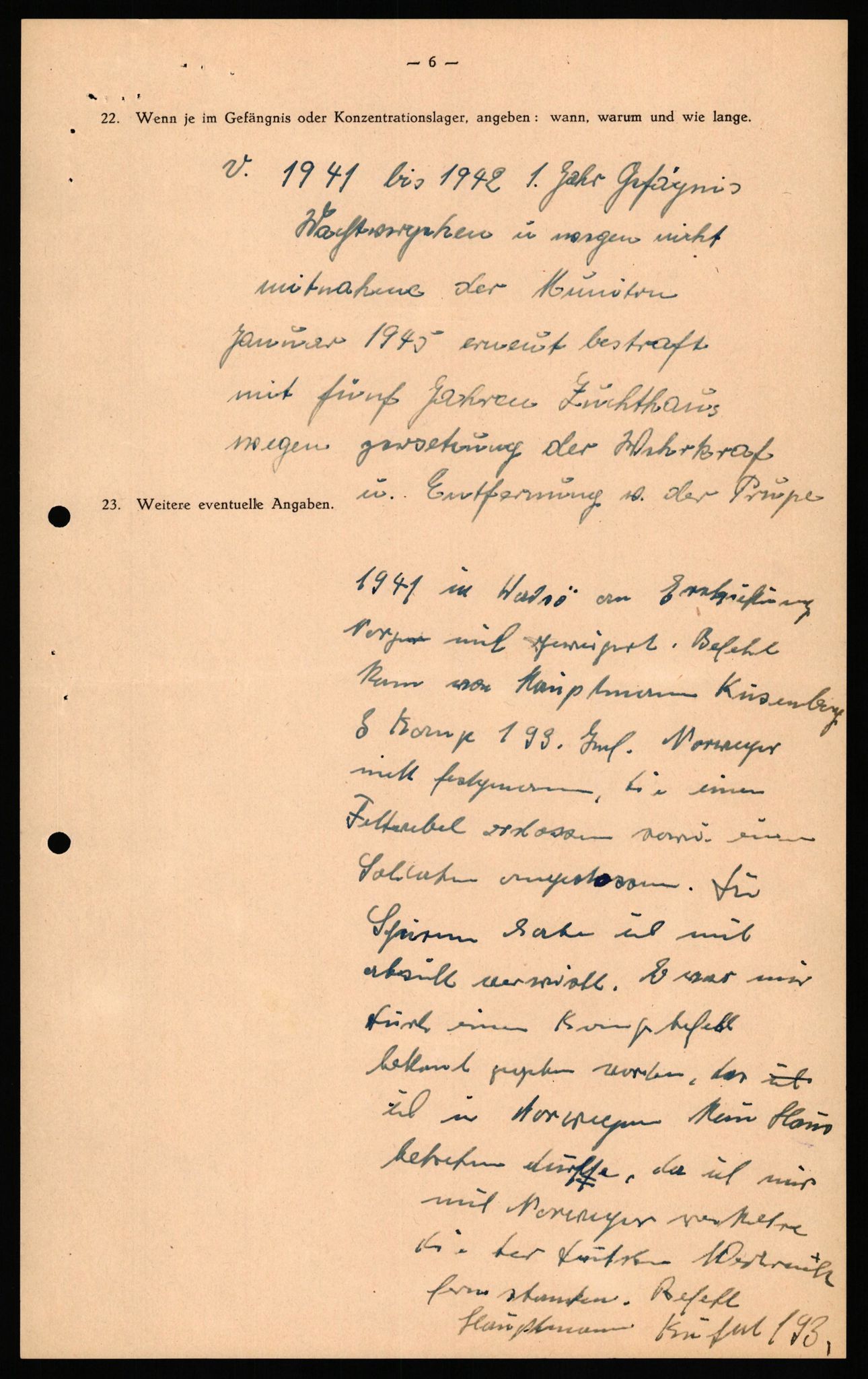 Forsvaret, Forsvarets overkommando II, AV/RA-RAFA-3915/D/Db/L0030: CI Questionaires. Tyske okkupasjonsstyrker i Norge. Tyskere., 1945-1946, p. 485