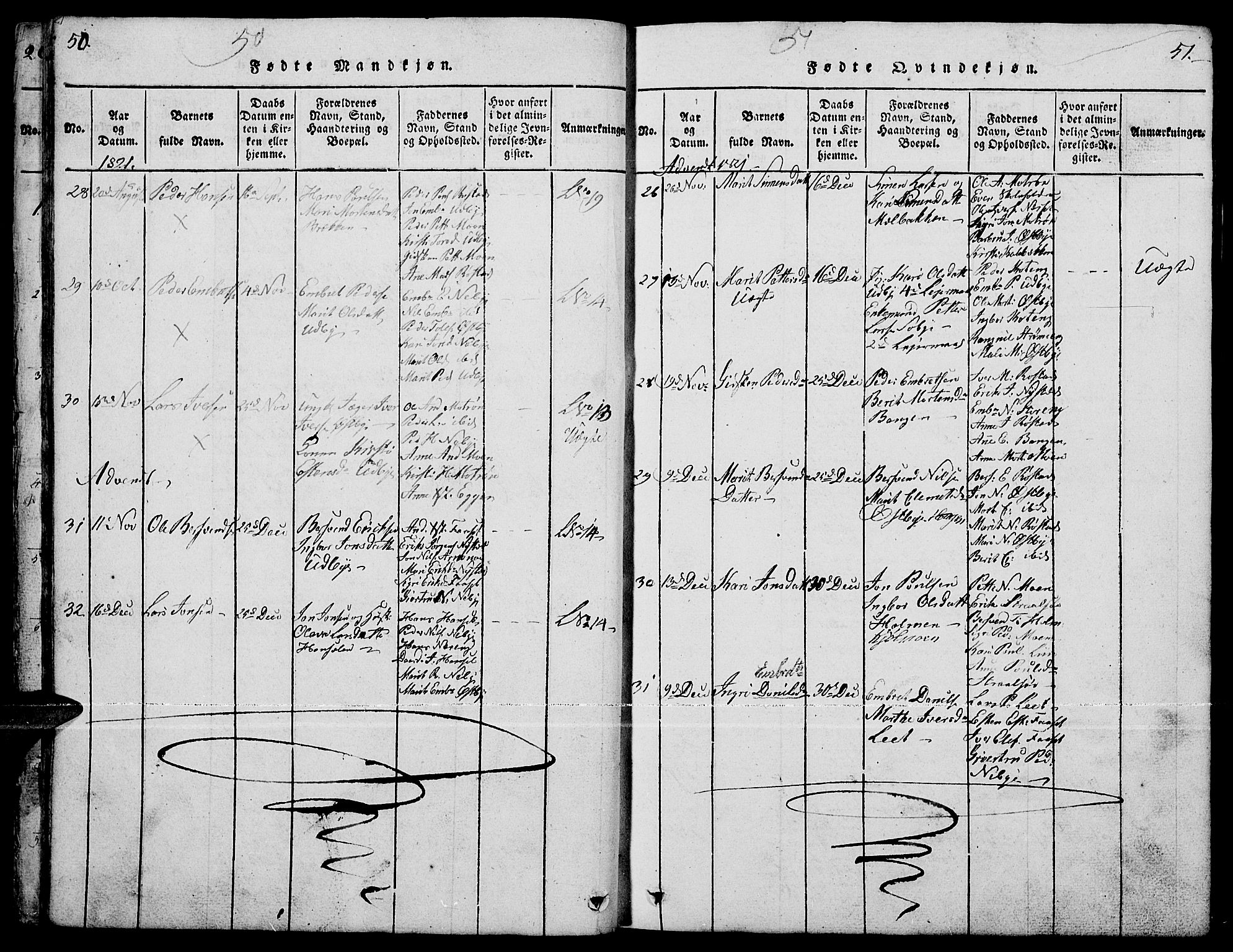 Tynset prestekontor, SAH/PREST-058/H/Ha/Hab/L0001: Parish register (copy) no. 1, 1814-1859, p. 50-51