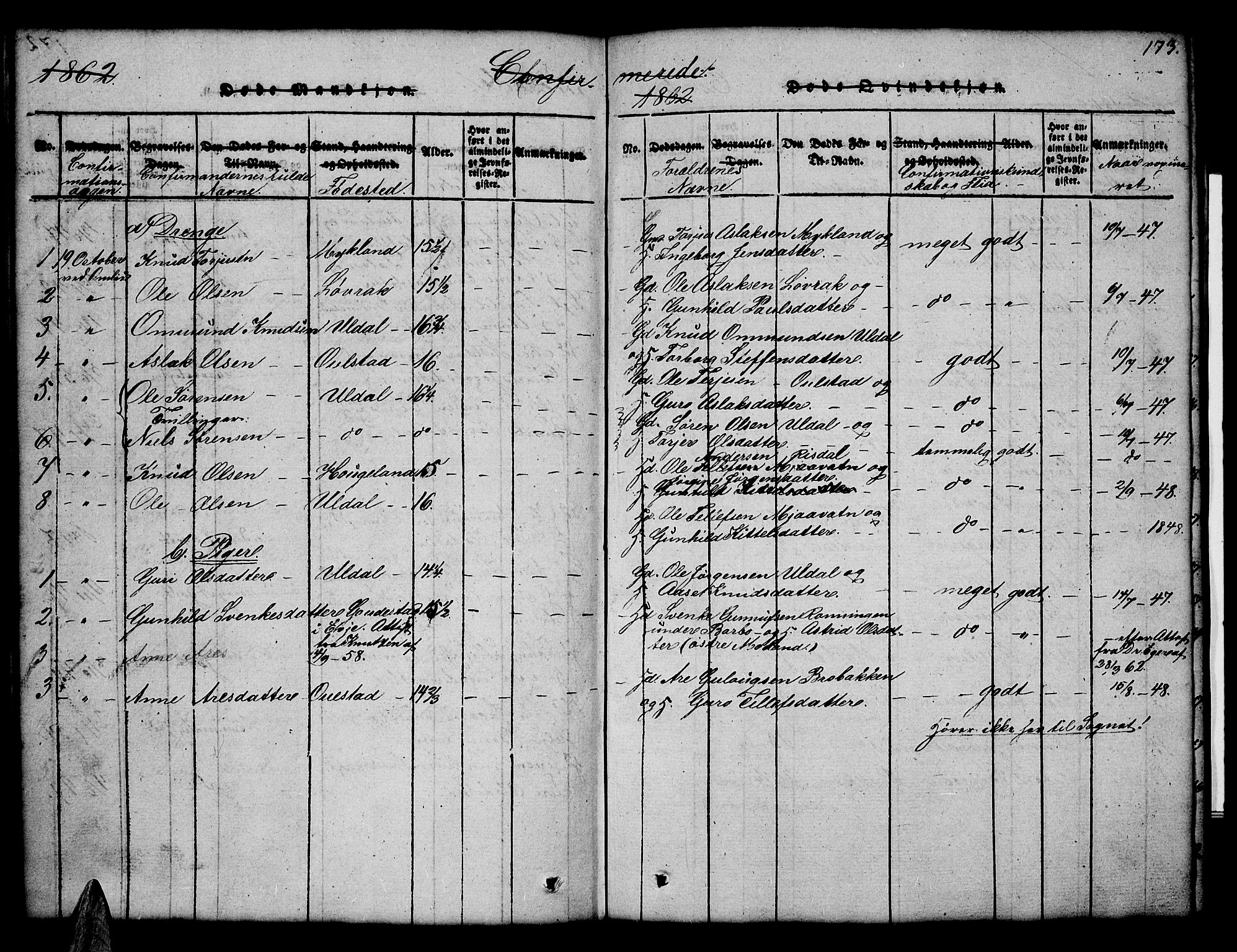 Åmli sokneprestkontor, AV/SAK-1111-0050/F/Fb/Fbc/L0001: Parish register (copy) no. B 1, 1816-1867, p. 173