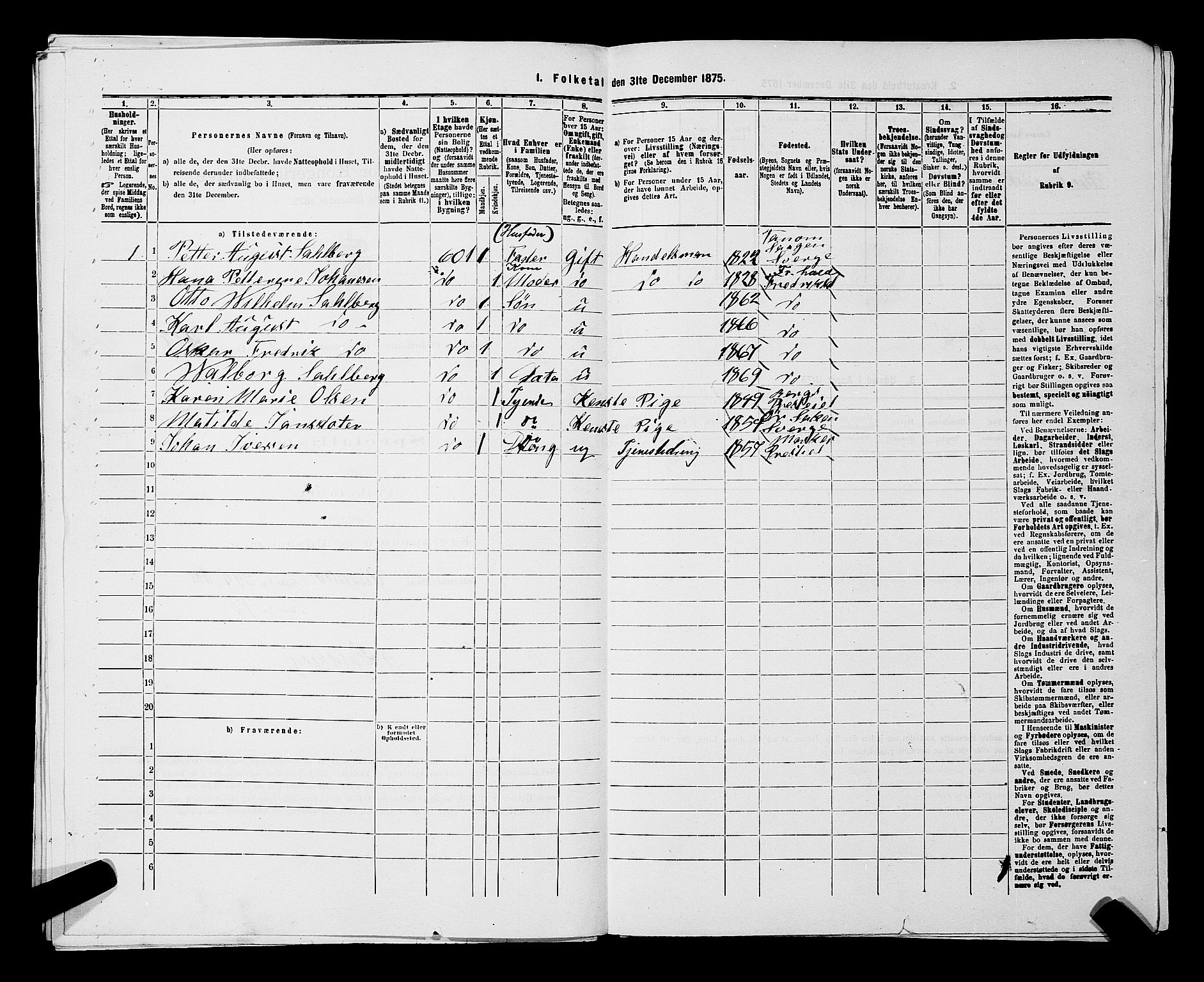 RA, 1875 census for 0101P Fredrikshald, 1875, p. 1267