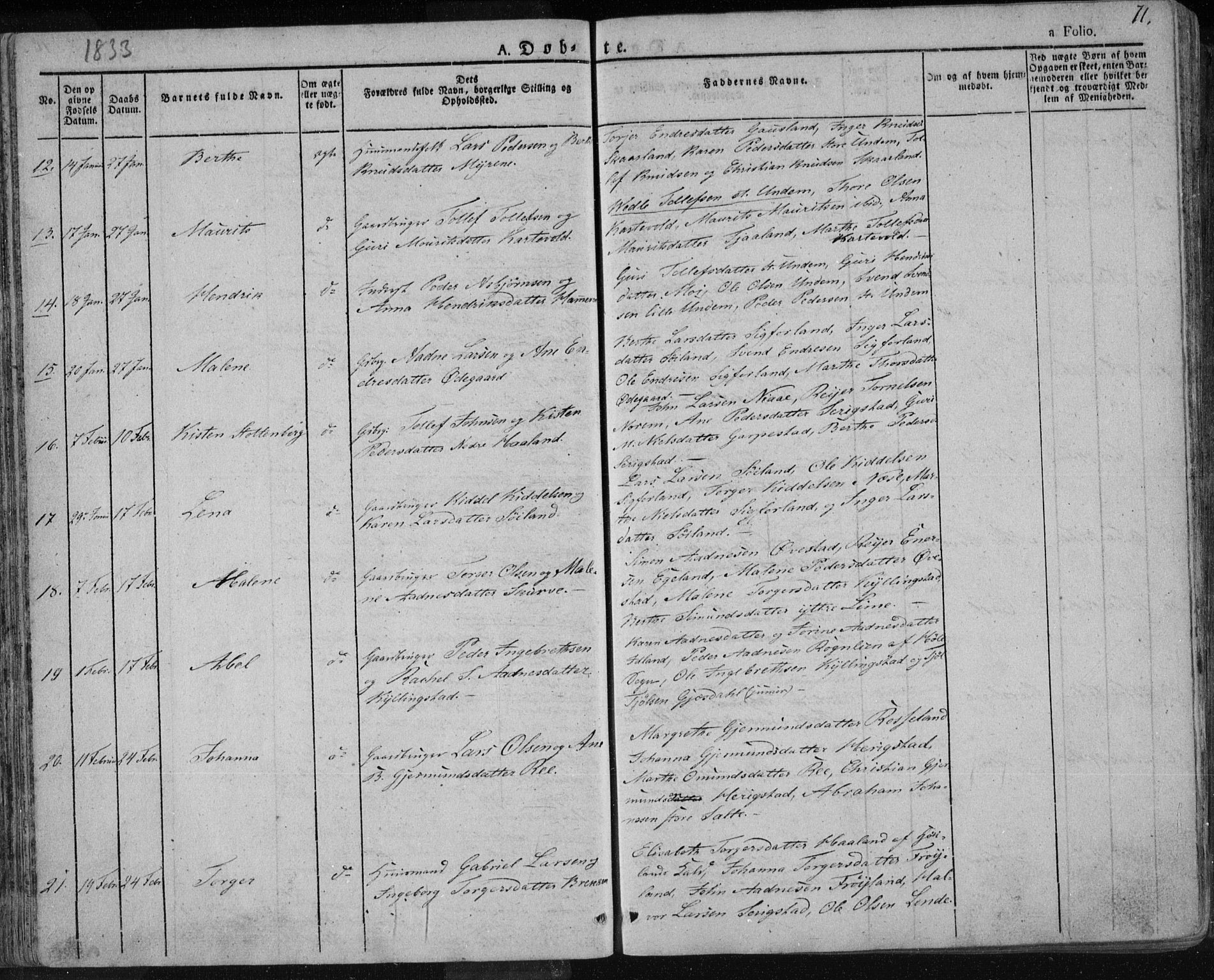 Lye sokneprestkontor, AV/SAST-A-101794/001/30BA/L0004: Parish register (official) no. A 4, 1826-1841, p. 71