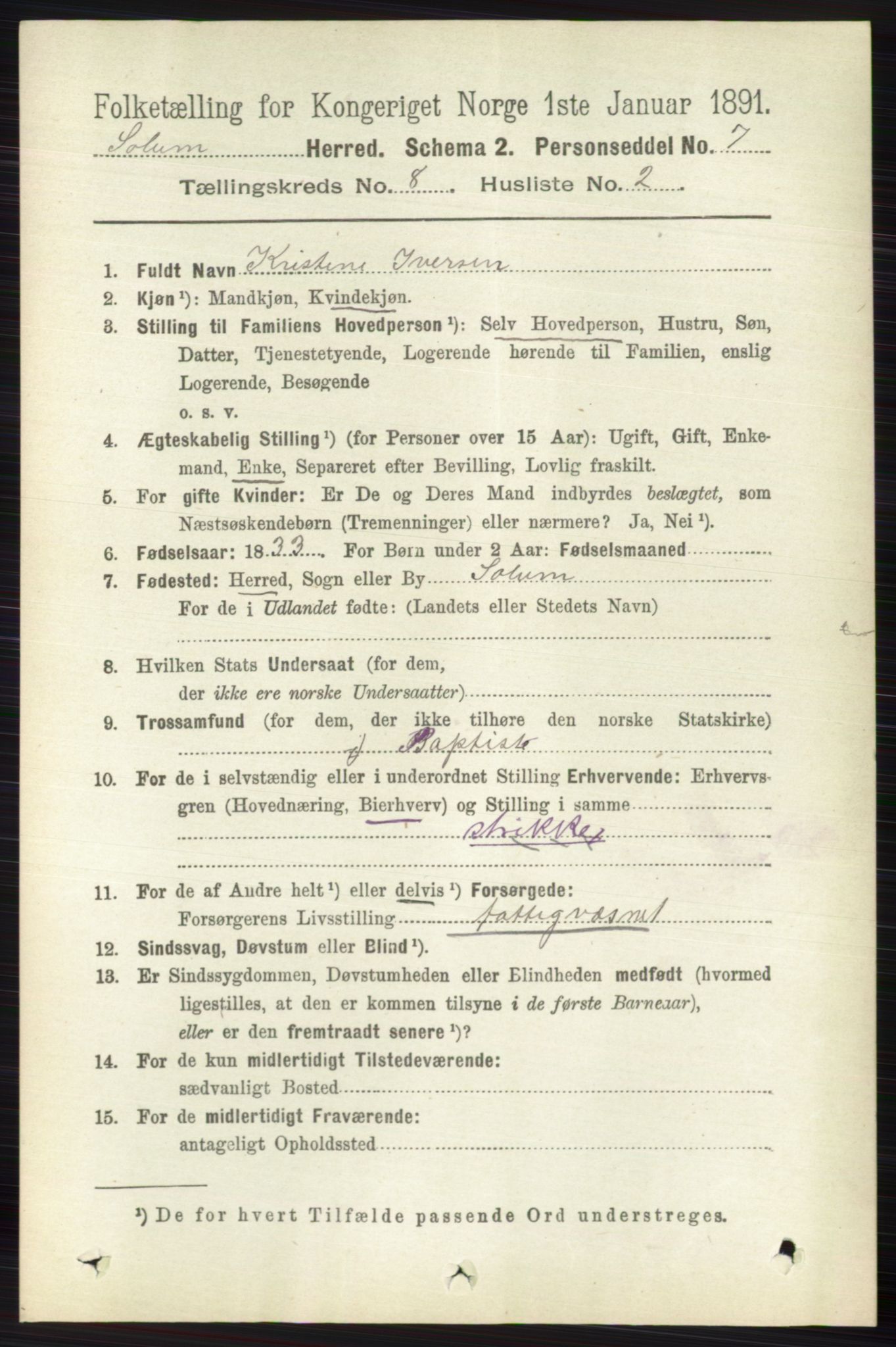 RA, 1891 census for 0818 Solum, 1891, p. 4120