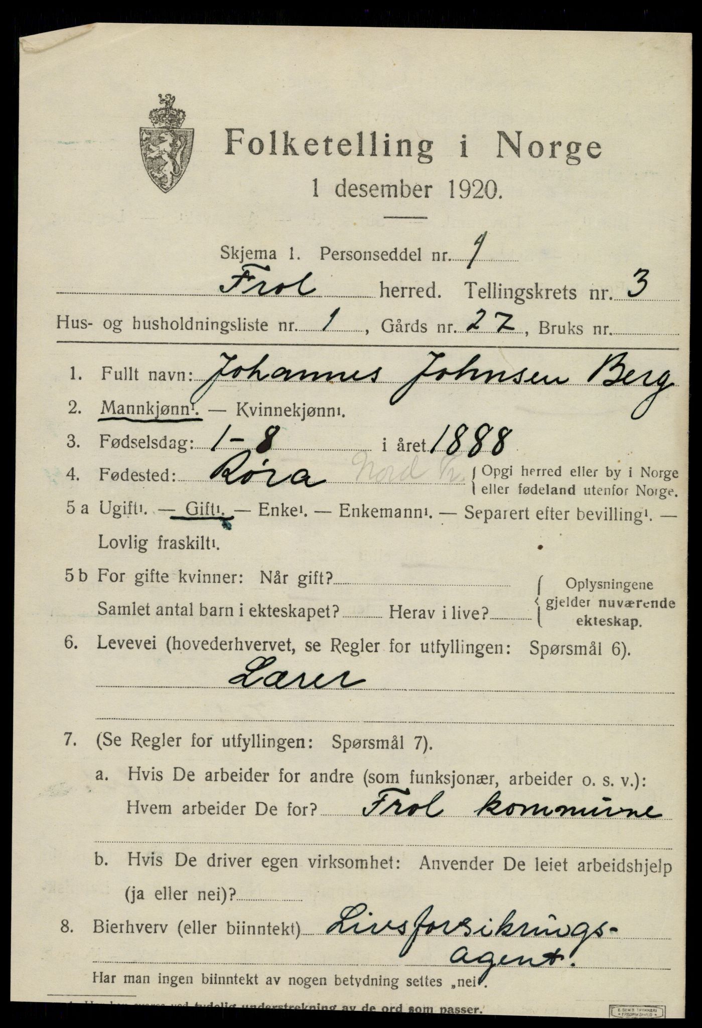 SAT, 1920 census for Frol, 1920, p. 2993