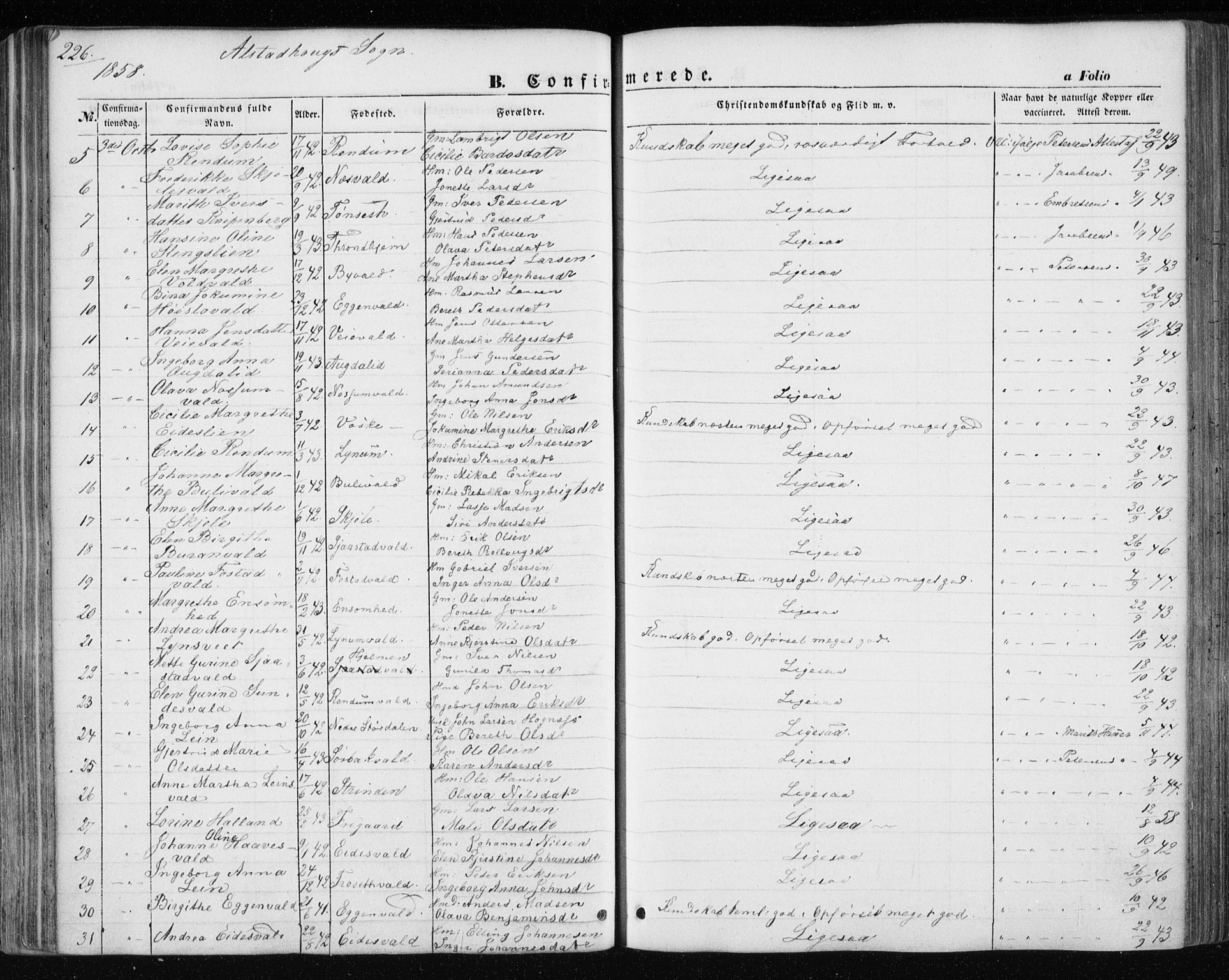 Ministerialprotokoller, klokkerbøker og fødselsregistre - Nord-Trøndelag, AV/SAT-A-1458/717/L0154: Parish register (official) no. 717A07 /1, 1850-1862, p. 226