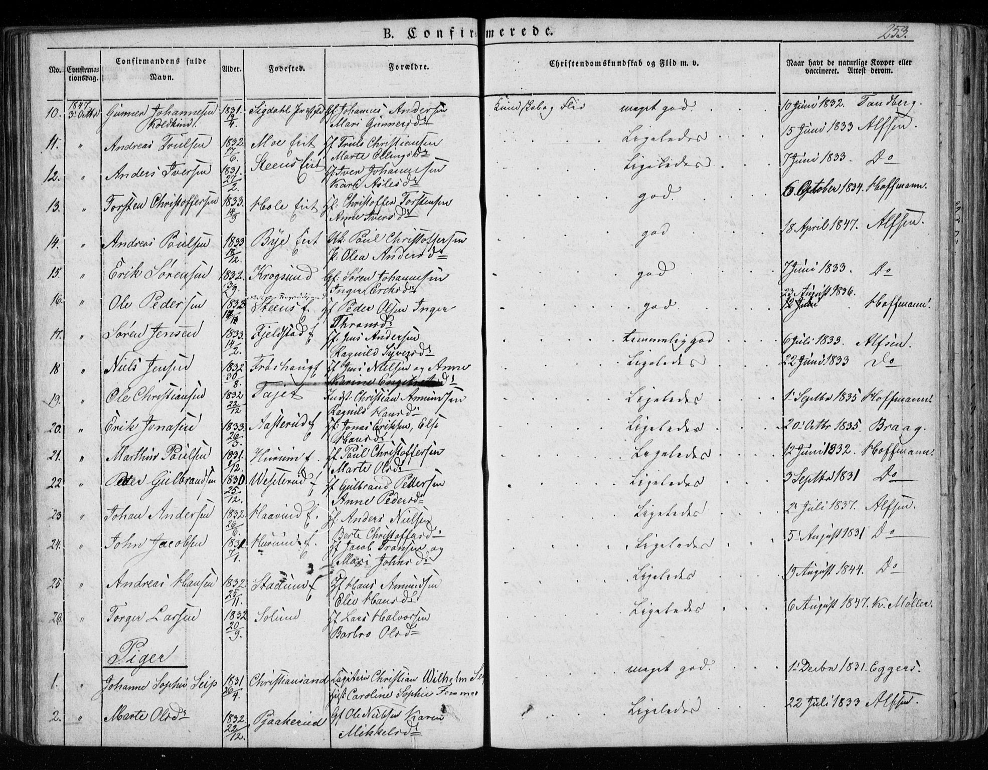 Hole kirkebøker, AV/SAKO-A-228/F/Fa/L0005: Parish register (official) no. I 5, 1833-1851, p. 253