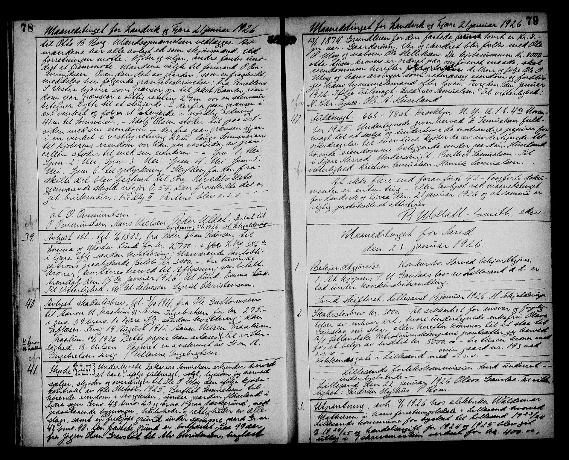 Vestre Nedenes/Sand sorenskriveri, AV/SAK-1221-0010/G/Gb/Gba/L0035: Mortgage book no. 61, 1925-1929, p. 78-79