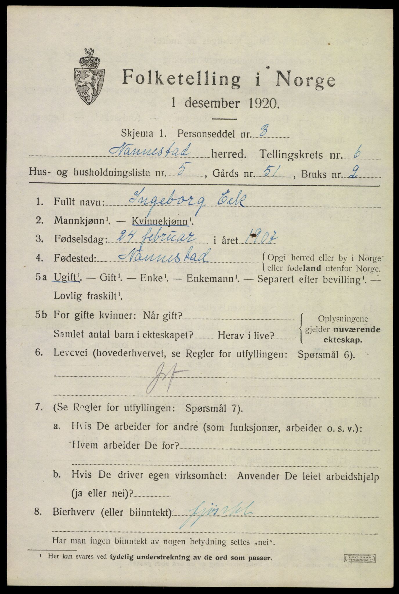 SAO, 1920 census for Nannestad, 1920, p. 7620