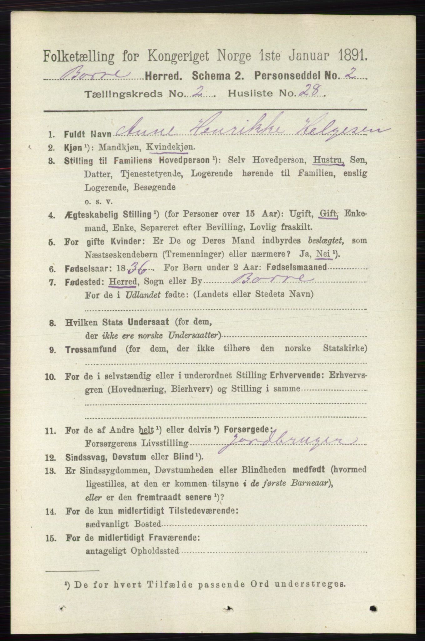 RA, 1891 census for 0717 Borre, 1891, p. 969