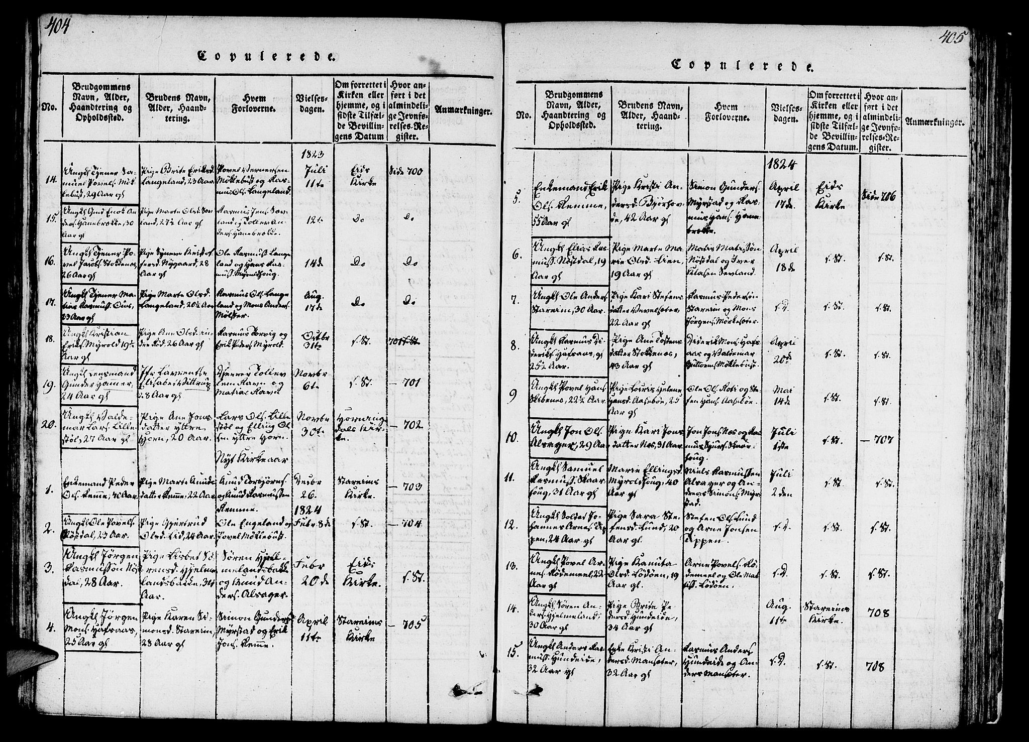 Eid sokneprestembete, AV/SAB-A-82301/H/Haa/Haaa/L0005: Parish register (official) no. A 5, 1816-1830, p. 404-405