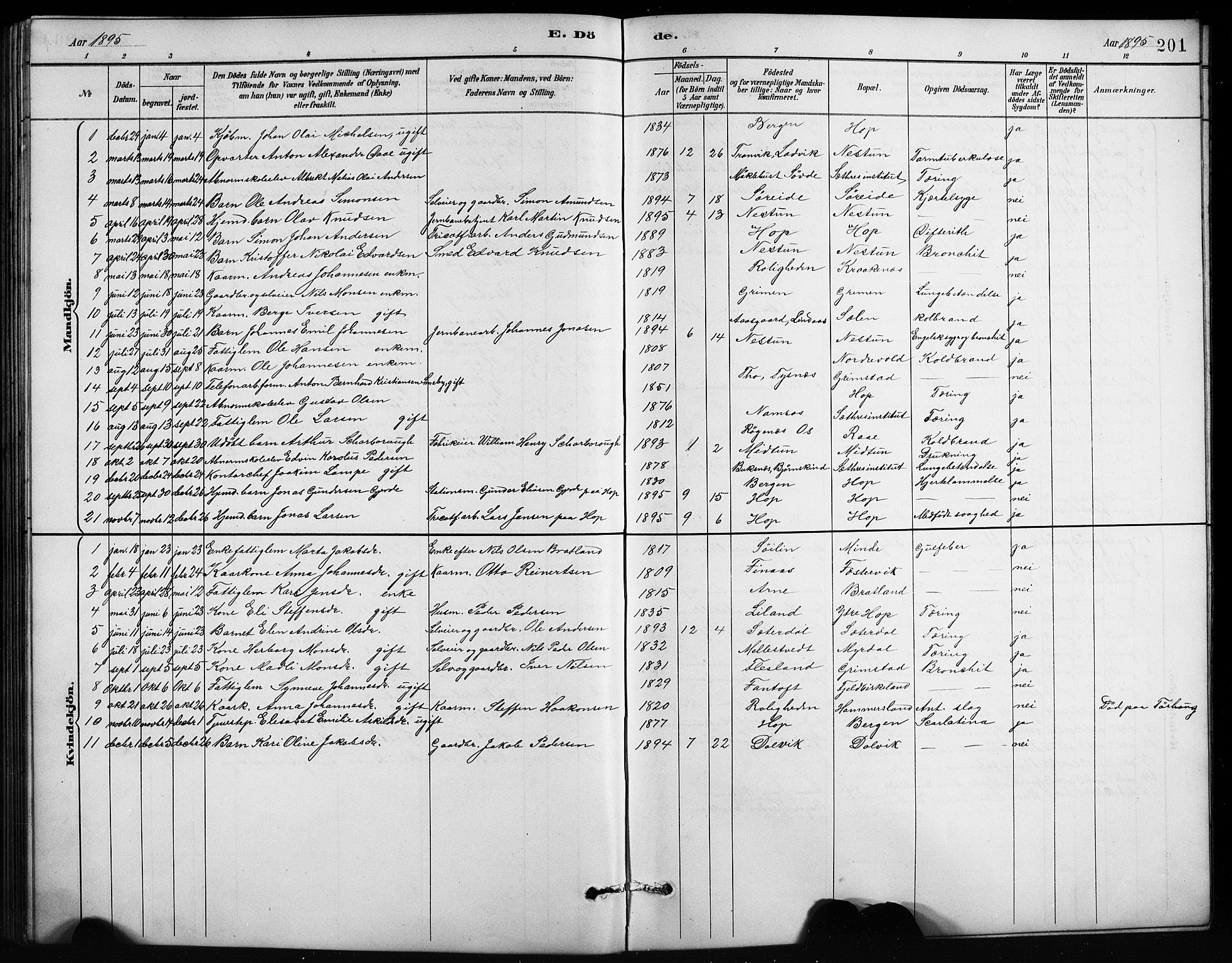 Birkeland Sokneprestembete, SAB/A-74601/H/Hab: Parish register (copy) no. A 4, 1888-1897, p. 201