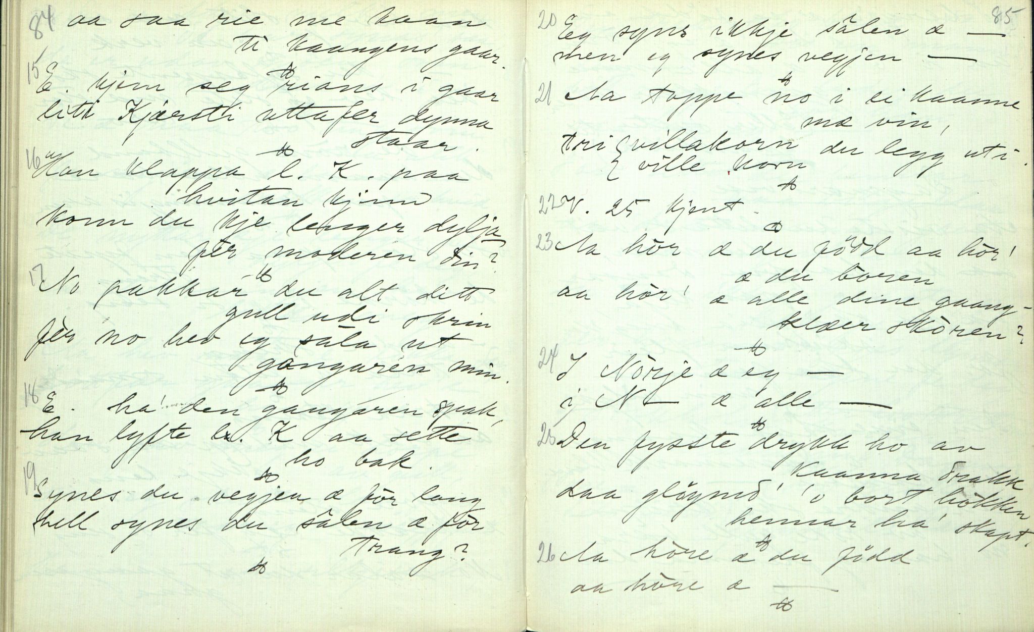 Rikard Berge, TEMU/TGM-A-1003/F/L0003/0004: 061-100 Innholdslister / 64 Segnir og sogur m.m., 1910, p. 84-85