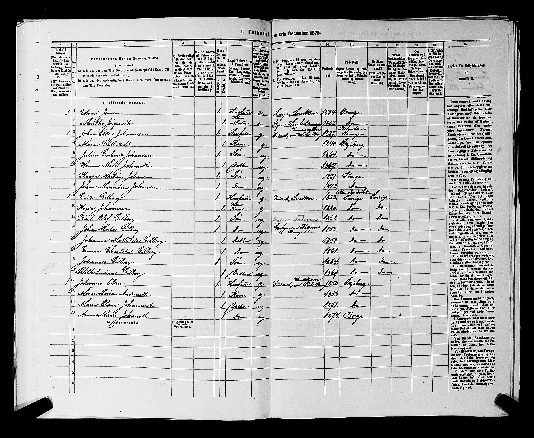 RA, 1875 census for 0113P Borge, 1875, p. 458