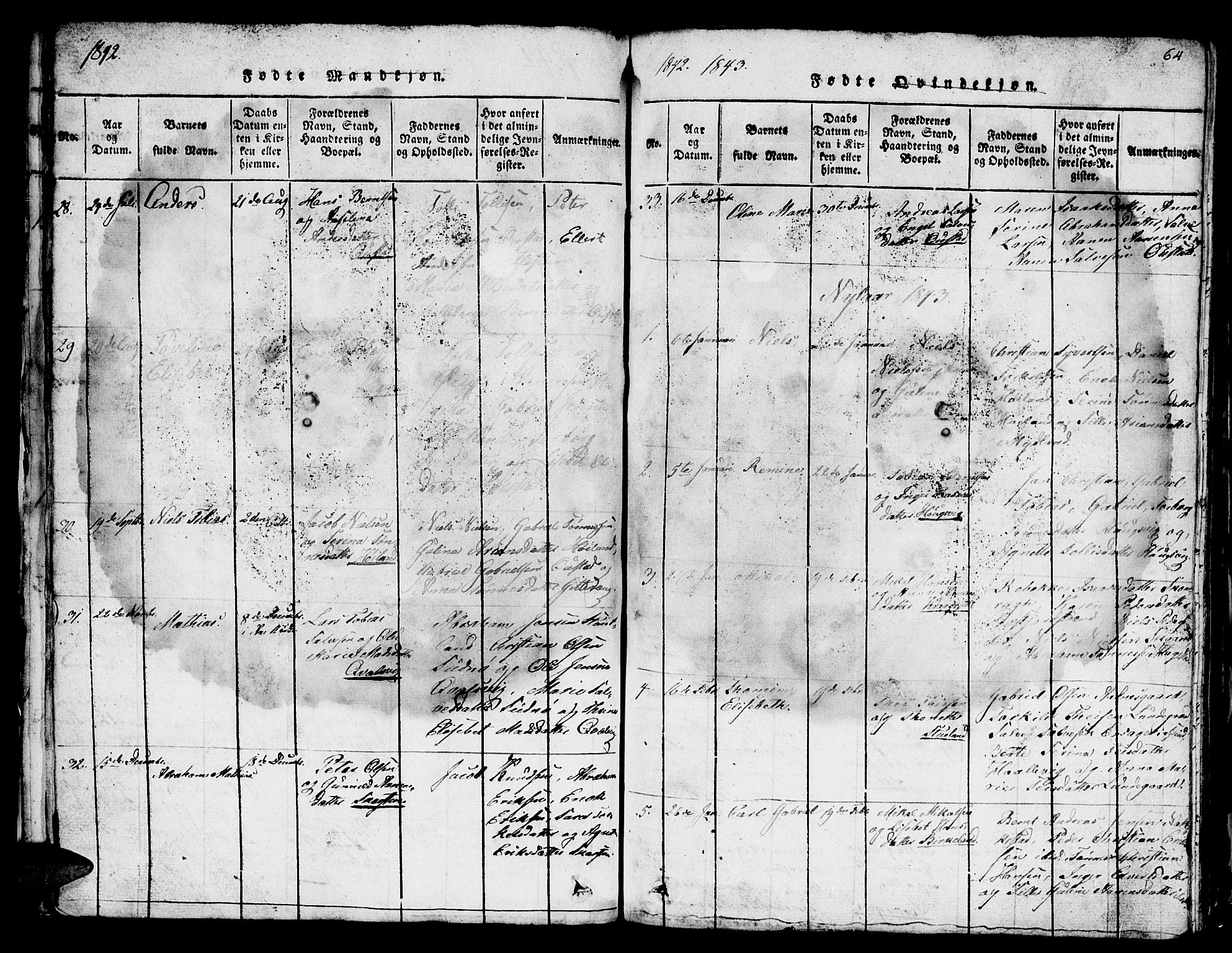 Lyngdal sokneprestkontor, SAK/1111-0029/F/Fb/Fba/L0001: Parish register (copy) no. B 1, 1816-1876, p. 64