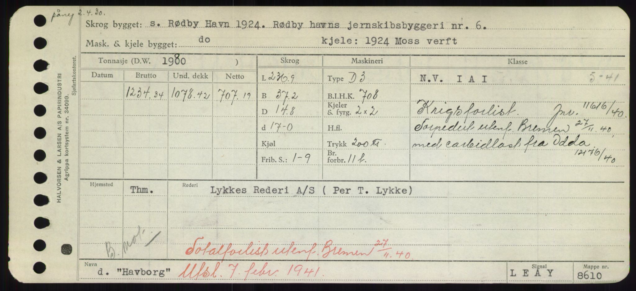 Sjøfartsdirektoratet med forløpere, Skipsmålingen, RA/S-1627/H/Hd/L0014: Fartøy, H-Havl, p. 469