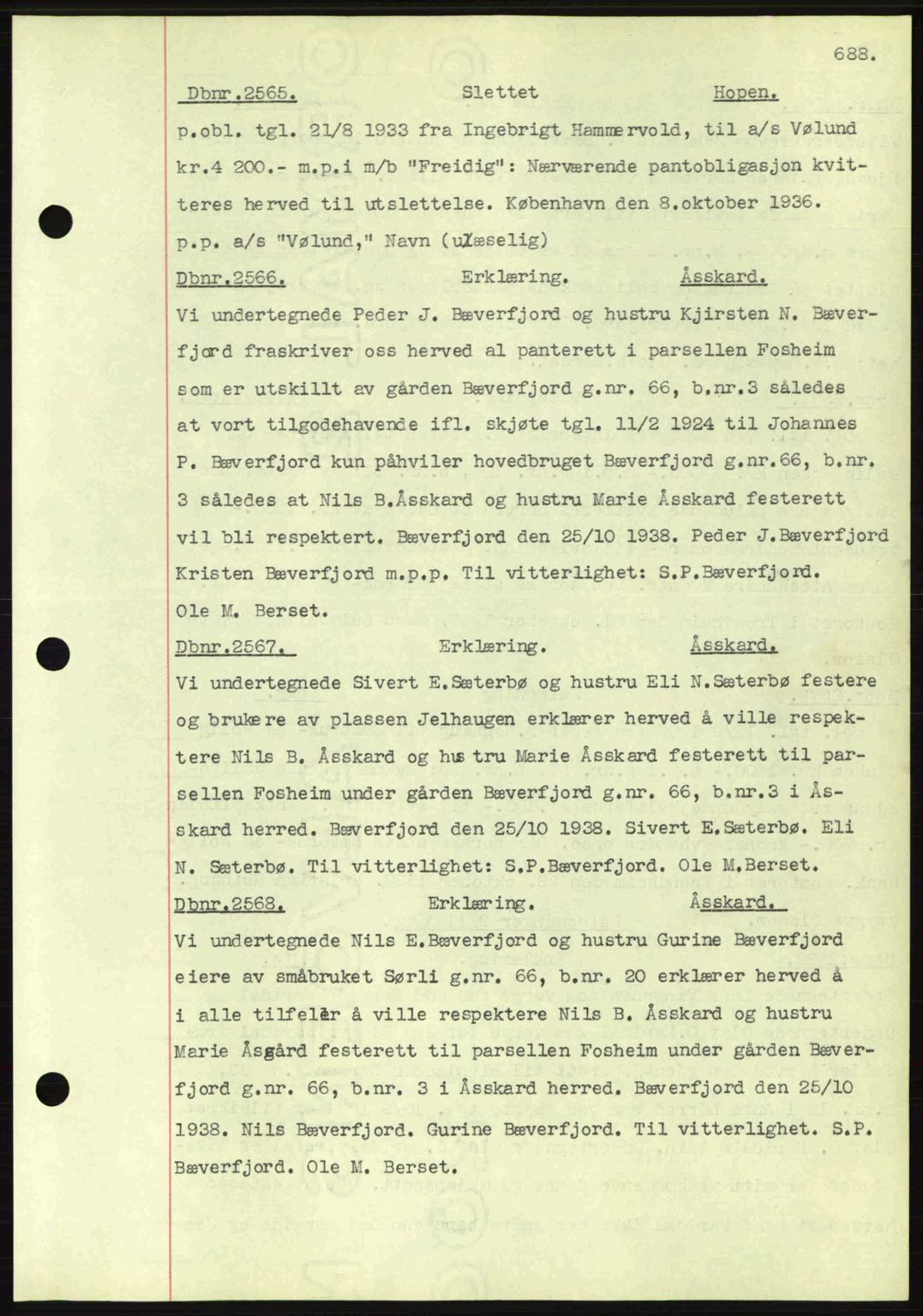 Nordmøre sorenskriveri, AV/SAT-A-4132/1/2/2Ca: Mortgage book no. C80, 1936-1939, Diary no: : 2565/1938