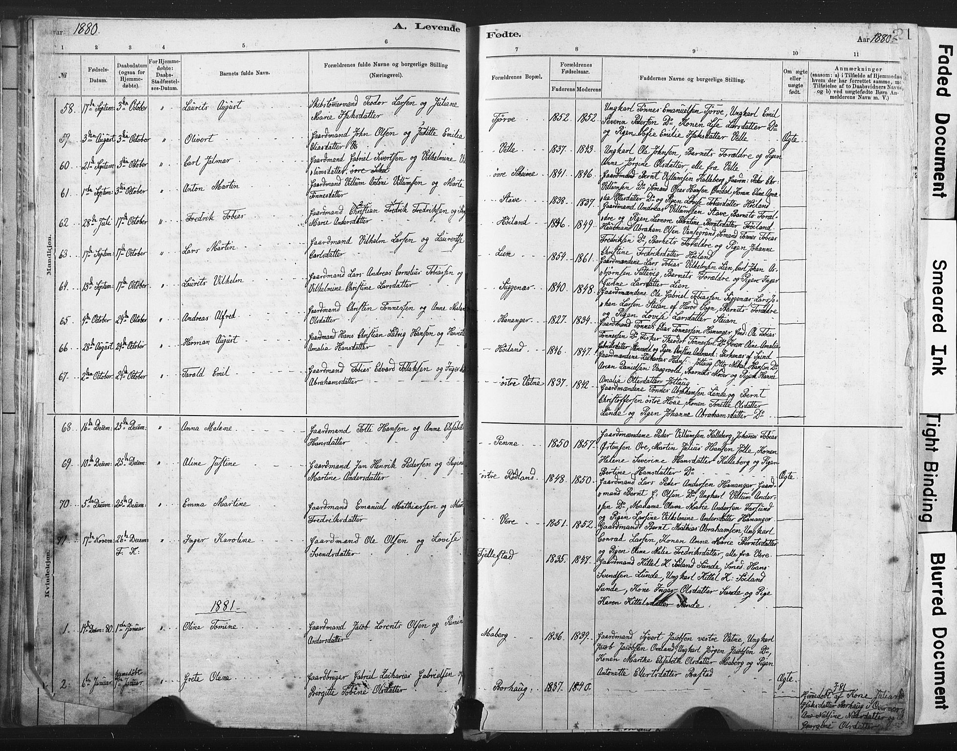 Lista sokneprestkontor, AV/SAK-1111-0027/F/Fa/L0012: Parish register (official) no. A 12, 1879-1903, p. 20