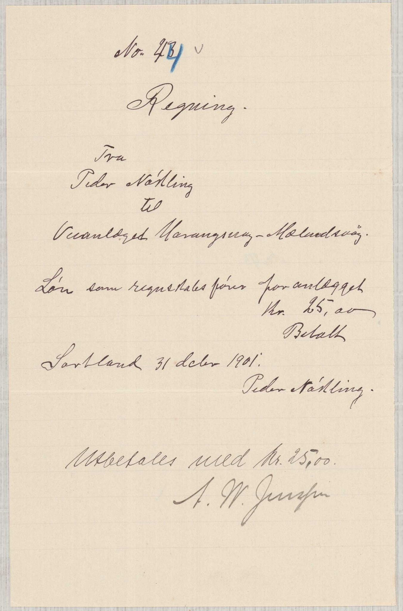 Finnaas kommune. Formannskapet, IKAH/1218a-021/E/Ea/L0002/0002: Rekneskap for veganlegg / Rekneskap for veganlegget Urangsvåg - Mælandsvåg, 1901-1903, p. 58