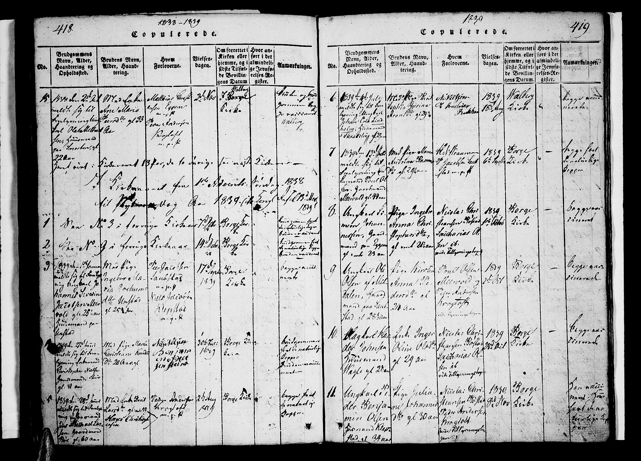 Ministerialprotokoller, klokkerbøker og fødselsregistre - Nordland, SAT/A-1459/880/L1130: Parish register (official) no. 880A04, 1821-1843, p. 418-419