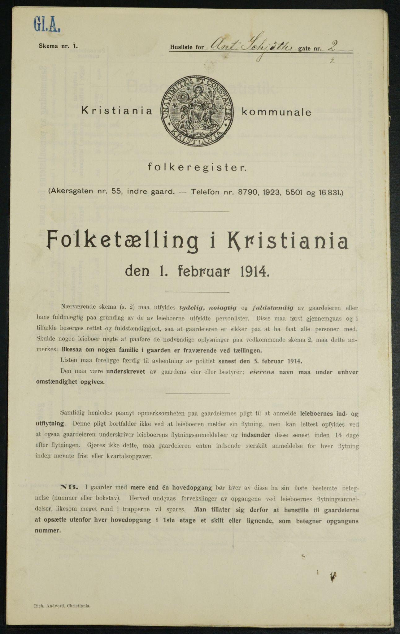 OBA, Municipal Census 1914 for Kristiania, 1914, p. 1343