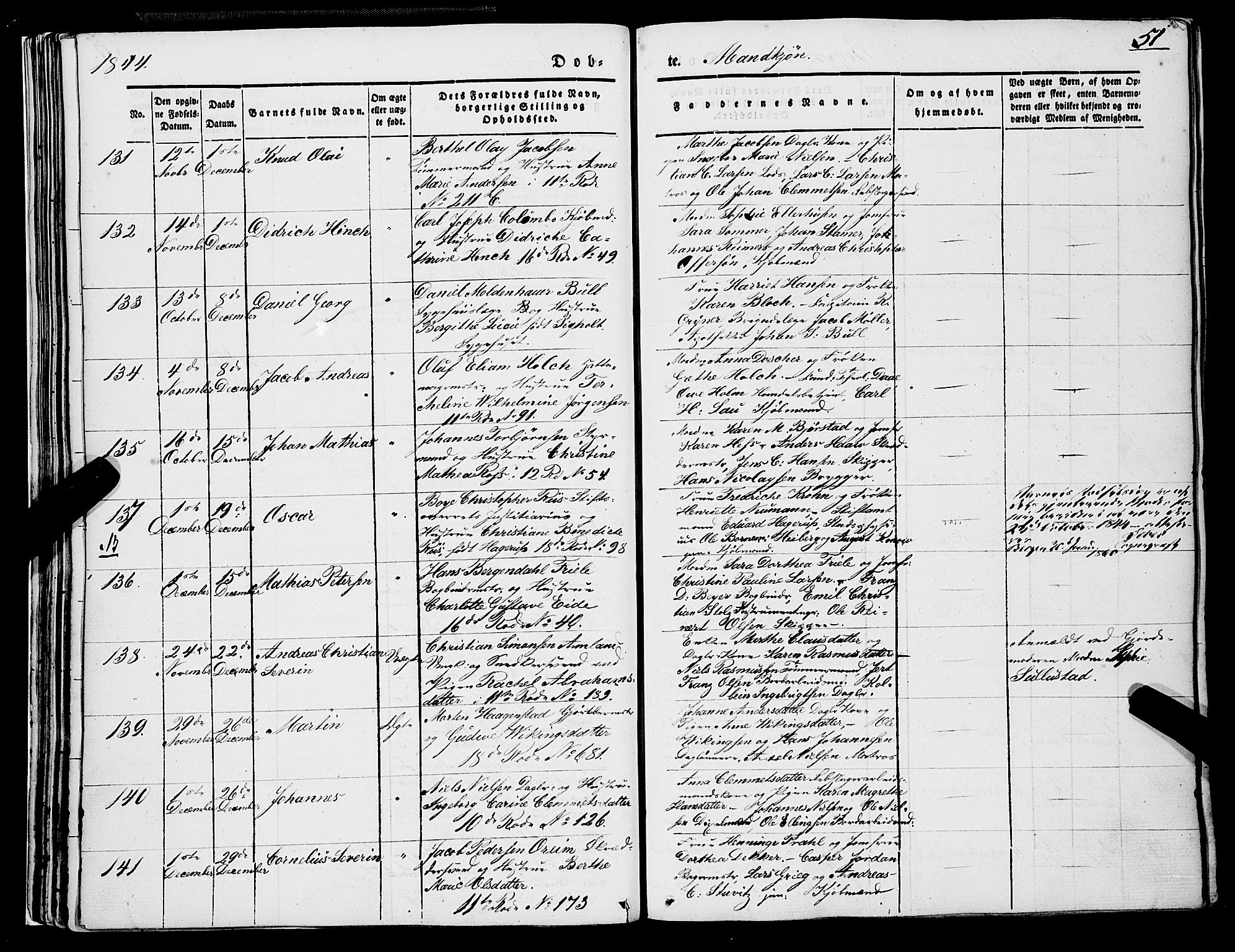 Domkirken sokneprestembete, AV/SAB-A-74801/H/Haa/L0019: Parish register (official) no. B 2, 1841-1851, p. 51
