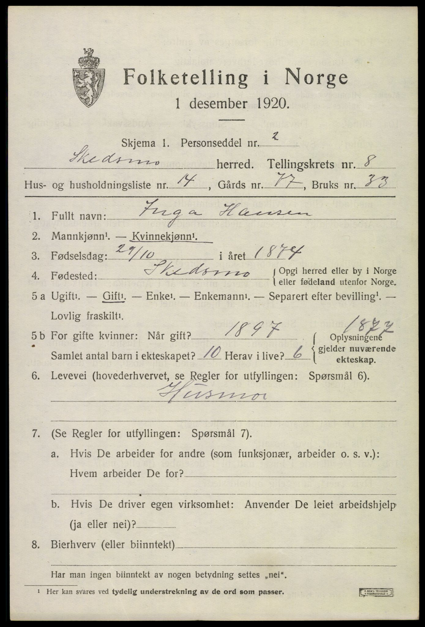 SAO, 1920 census for Skedsmo, 1920, p. 9071