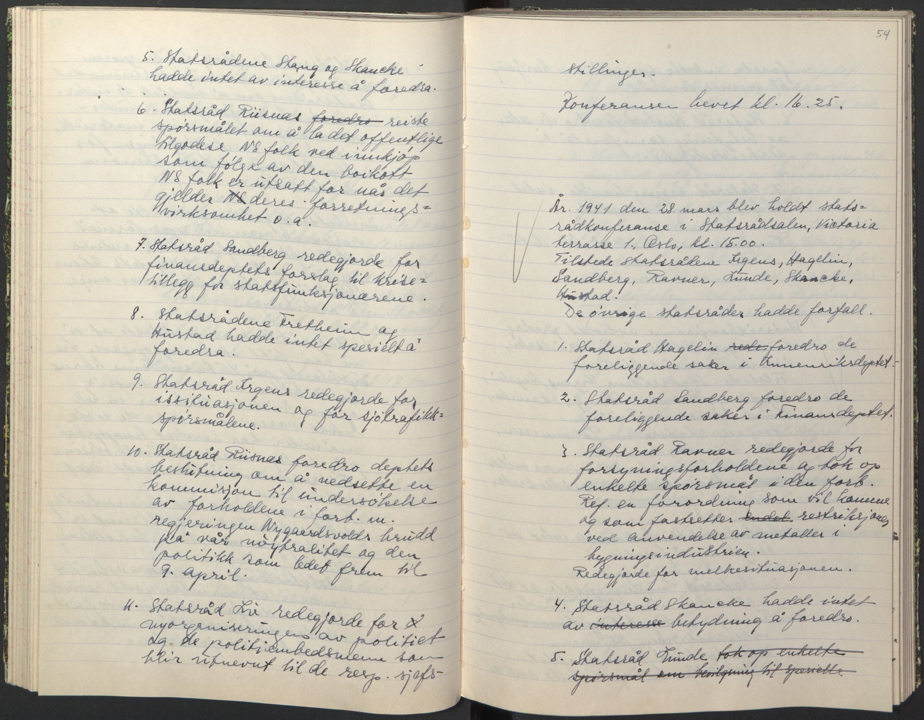 NS-administrasjonen 1940-1945 (Statsrådsekretariatet, de kommisariske statsråder mm), AV/RA-S-4279/D/Db/L0074: De kommisariske statsråder, 1940-1942, p. 53b-54a
