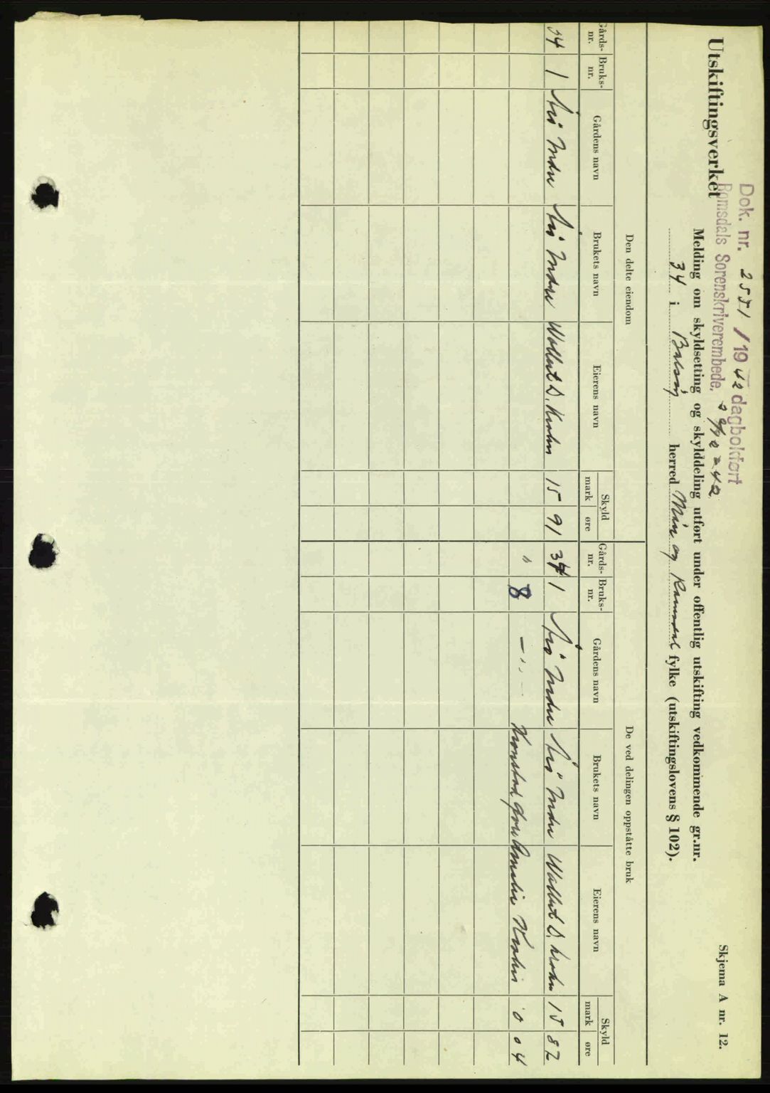 Romsdal sorenskriveri, AV/SAT-A-4149/1/2/2C: Mortgage book no. A13, 1942-1943, Diary no: : 2551/1942