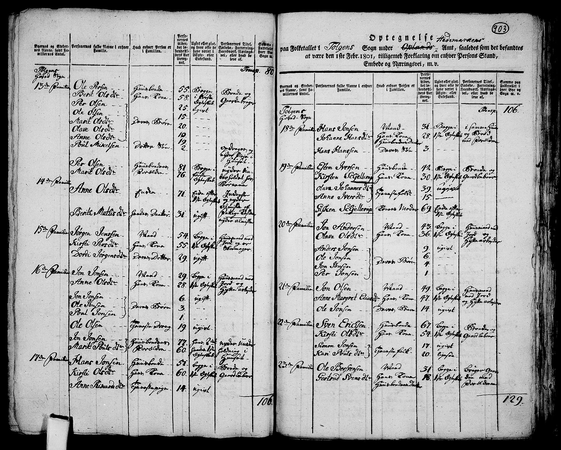 RA, 1801 census for 0436P Tolga, 1801, p. 902b-903a