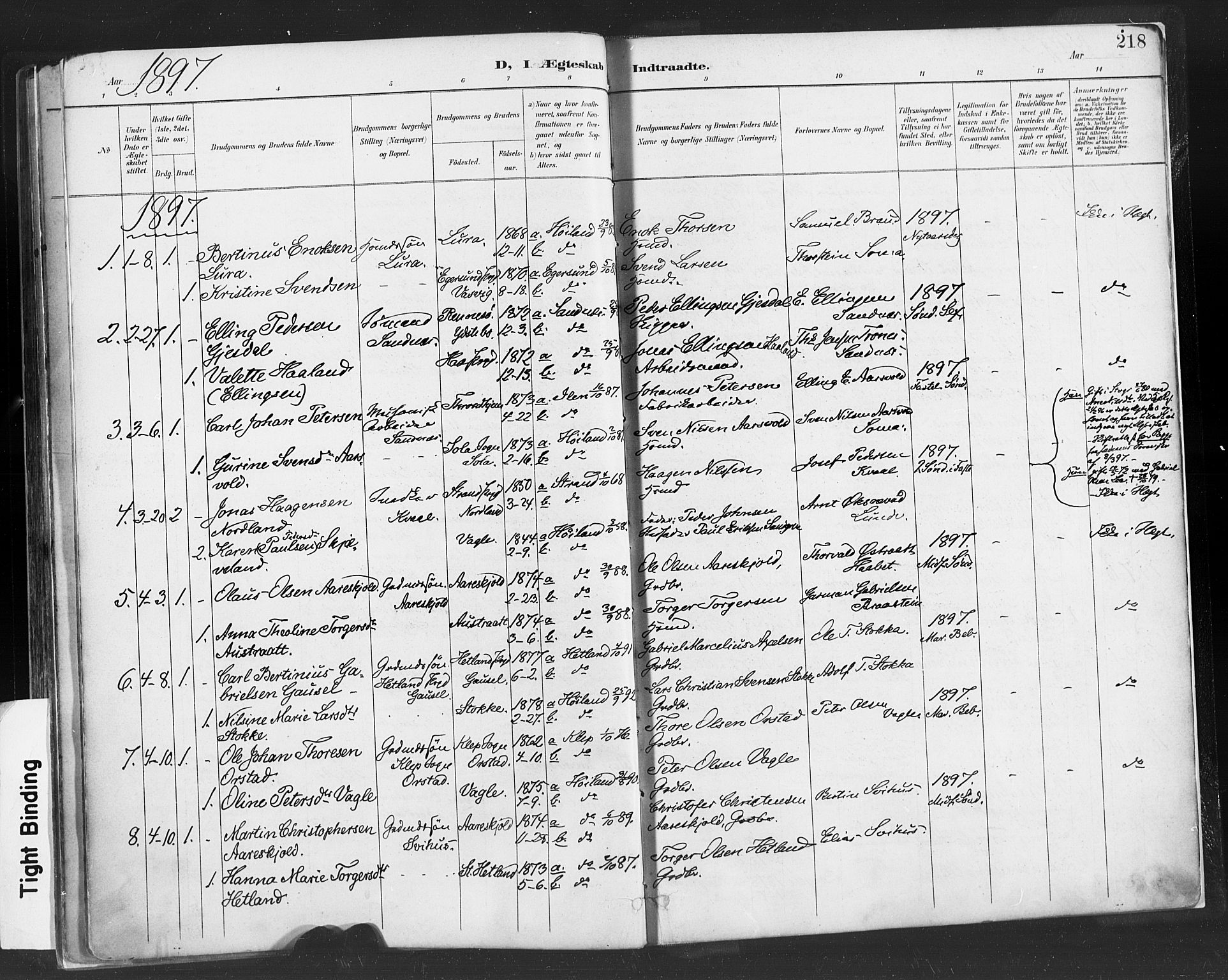 Høyland sokneprestkontor, AV/SAST-A-101799/001/30BA/L0013: Parish register (official) no. A 13.1, 1889-1898, p. 218