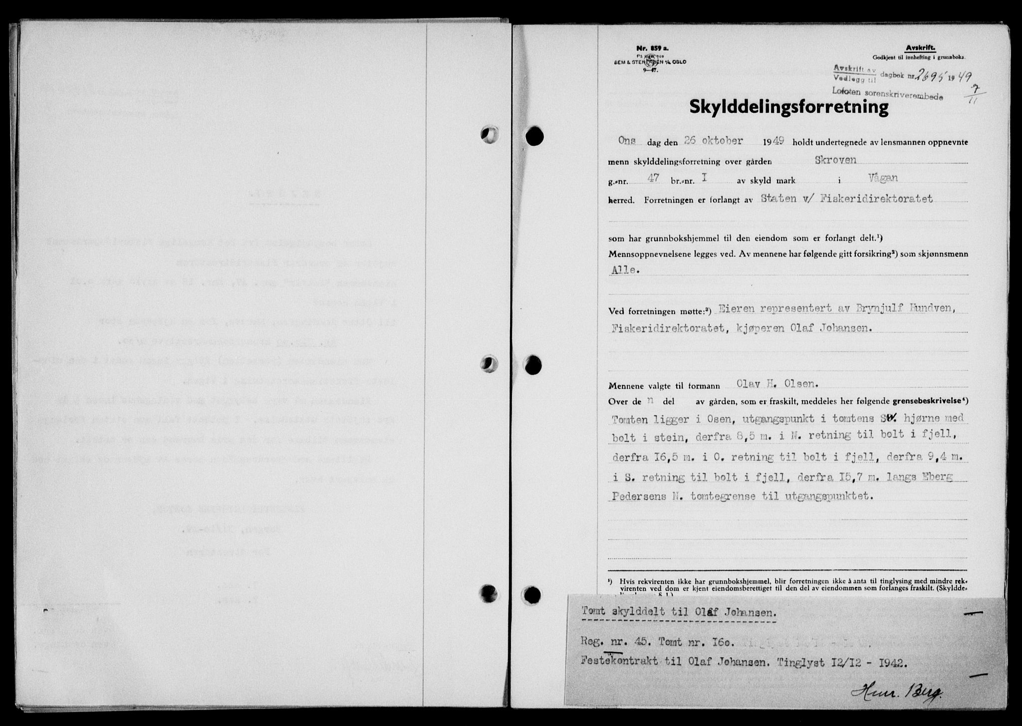 Lofoten sorenskriveri, SAT/A-0017/1/2/2C/L0022a: Mortgage book no. 22a, 1949-1950, Diary no: : 2695/1949