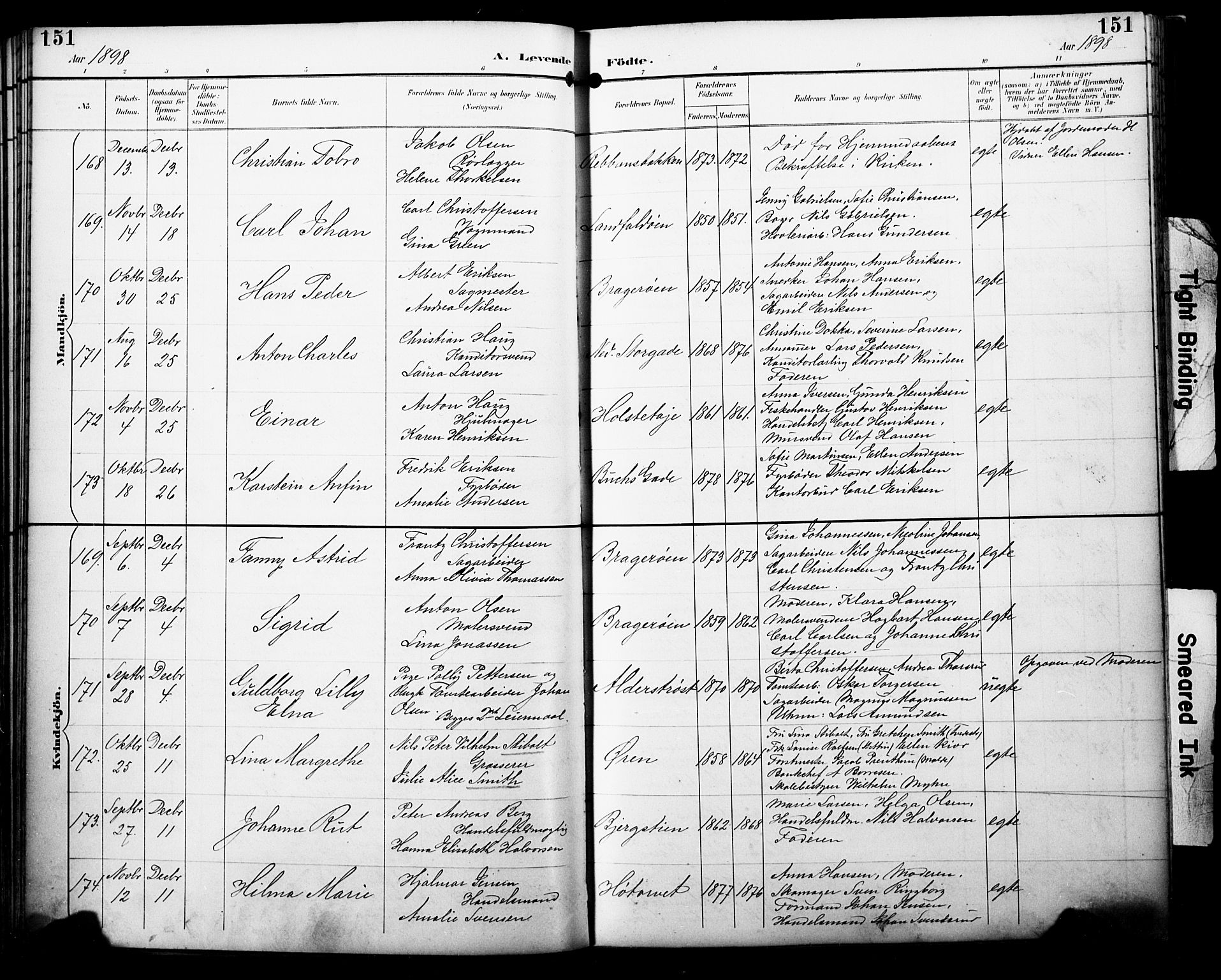 Bragernes kirkebøker, SAKO/A-6/F/Fb/L0008: Parish register (official) no. II 8, 1894-1902, p. 151