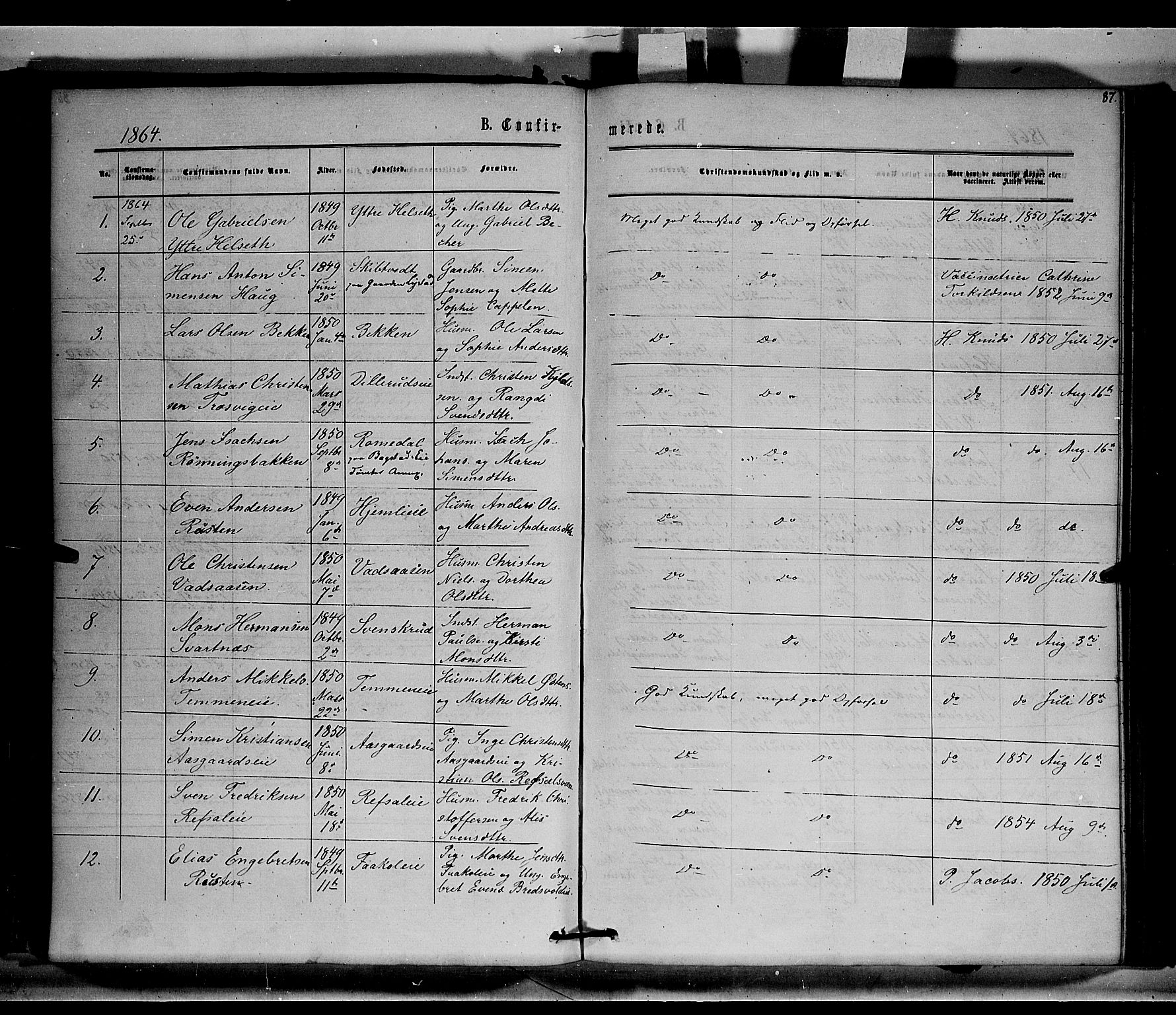 Stange prestekontor, SAH/PREST-002/K/L0014: Parish register (official) no. 14, 1862-1879, p. 87