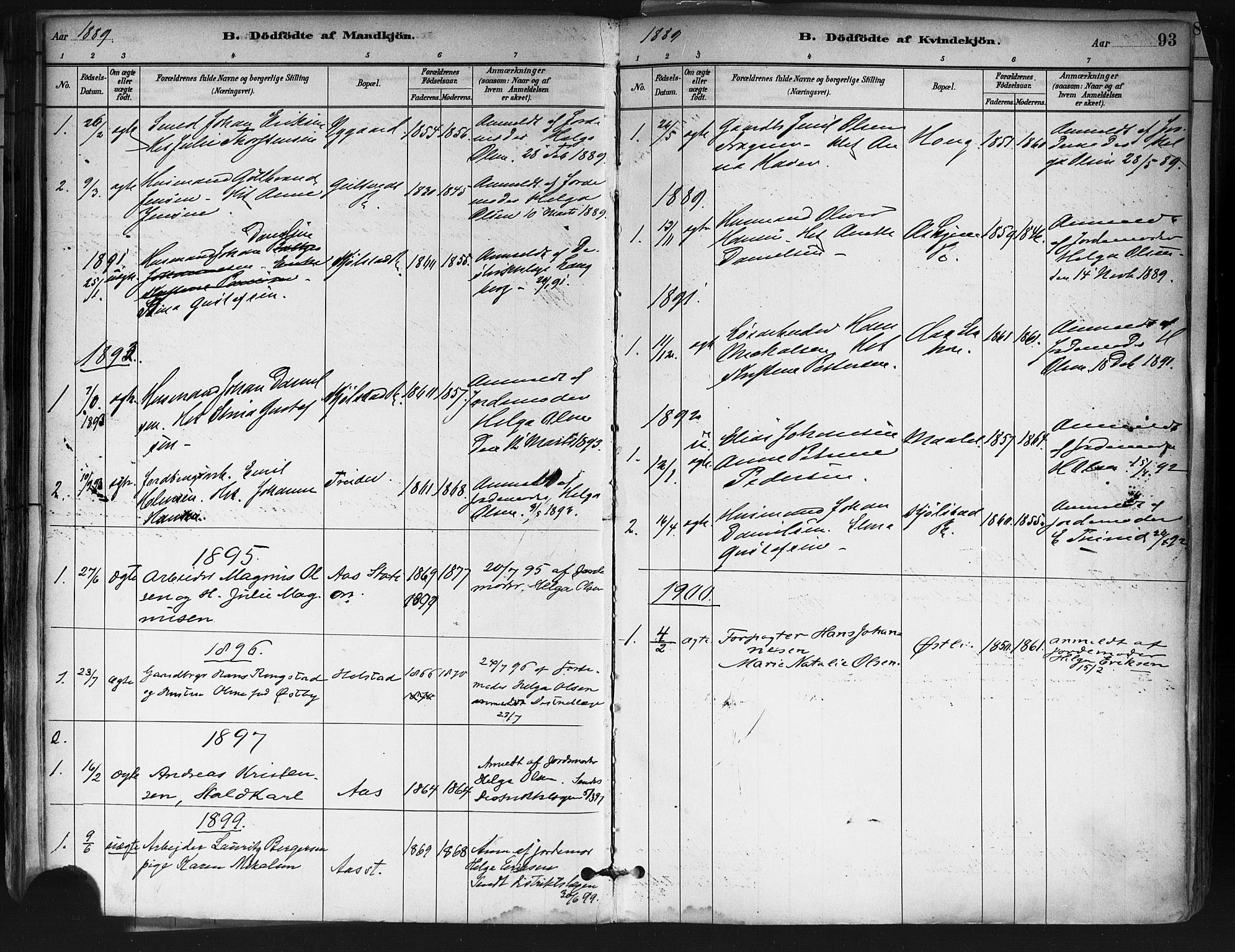 Ås prestekontor Kirkebøker, AV/SAO-A-10894/F/Fa/L0009: Parish register (official) no. I 9, 1881-1900, p. 93