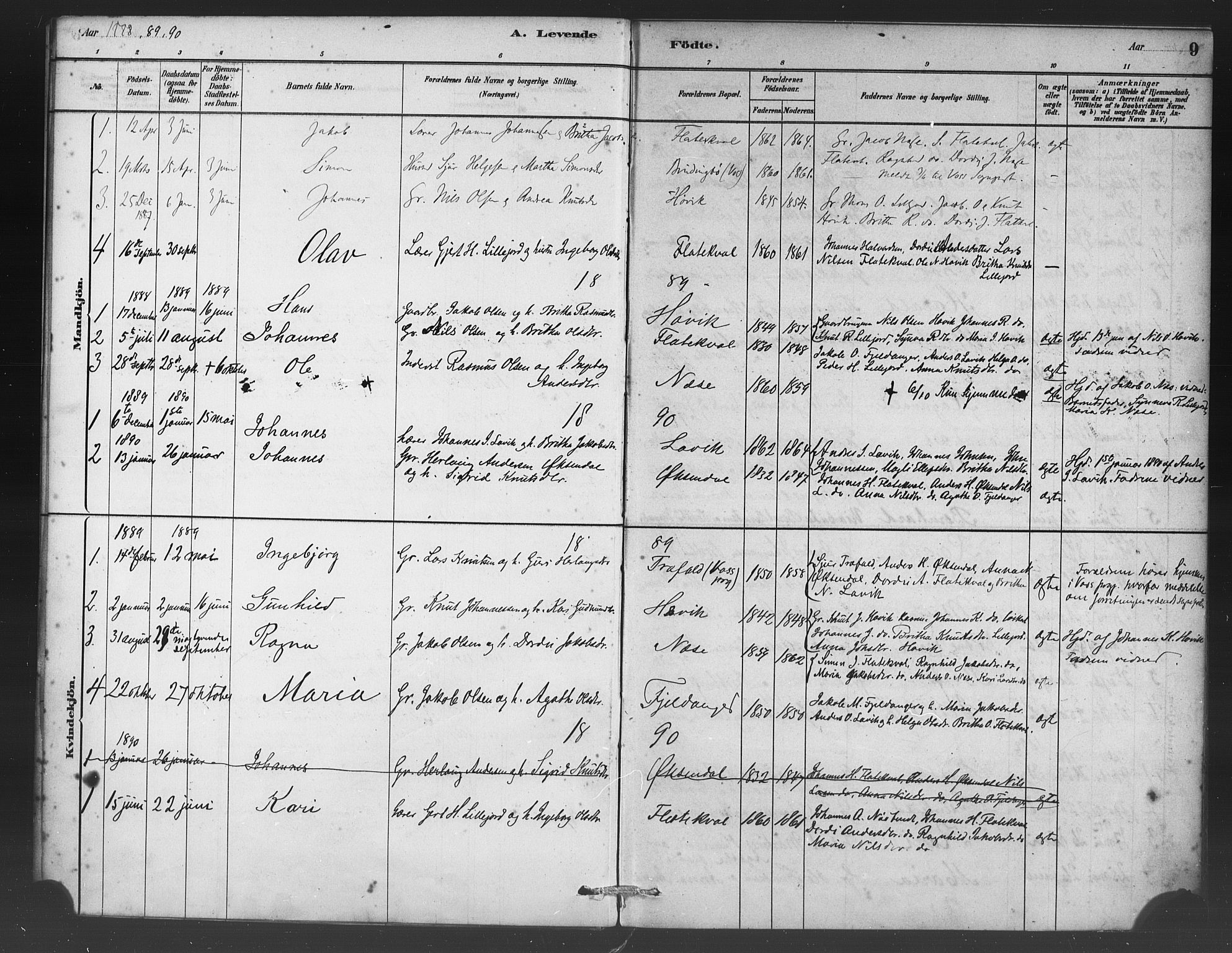 Vaksdal Sokneprestembete, AV/SAB-A-78901/H/Haa: Parish register (official) no. C 1, 1881-1900, p. 9
