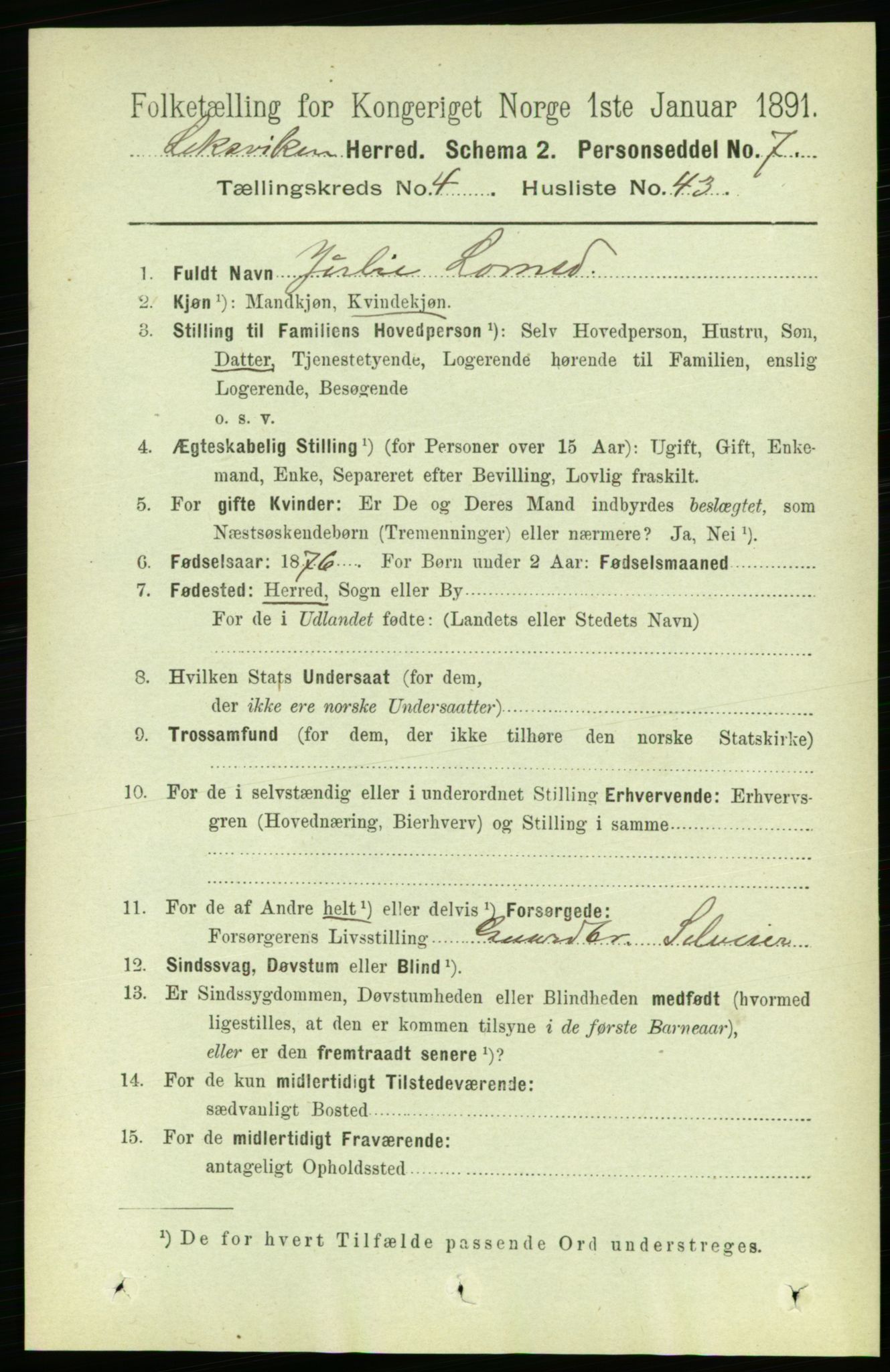 RA, 1891 census for 1718 Leksvik, 1891, p. 2176