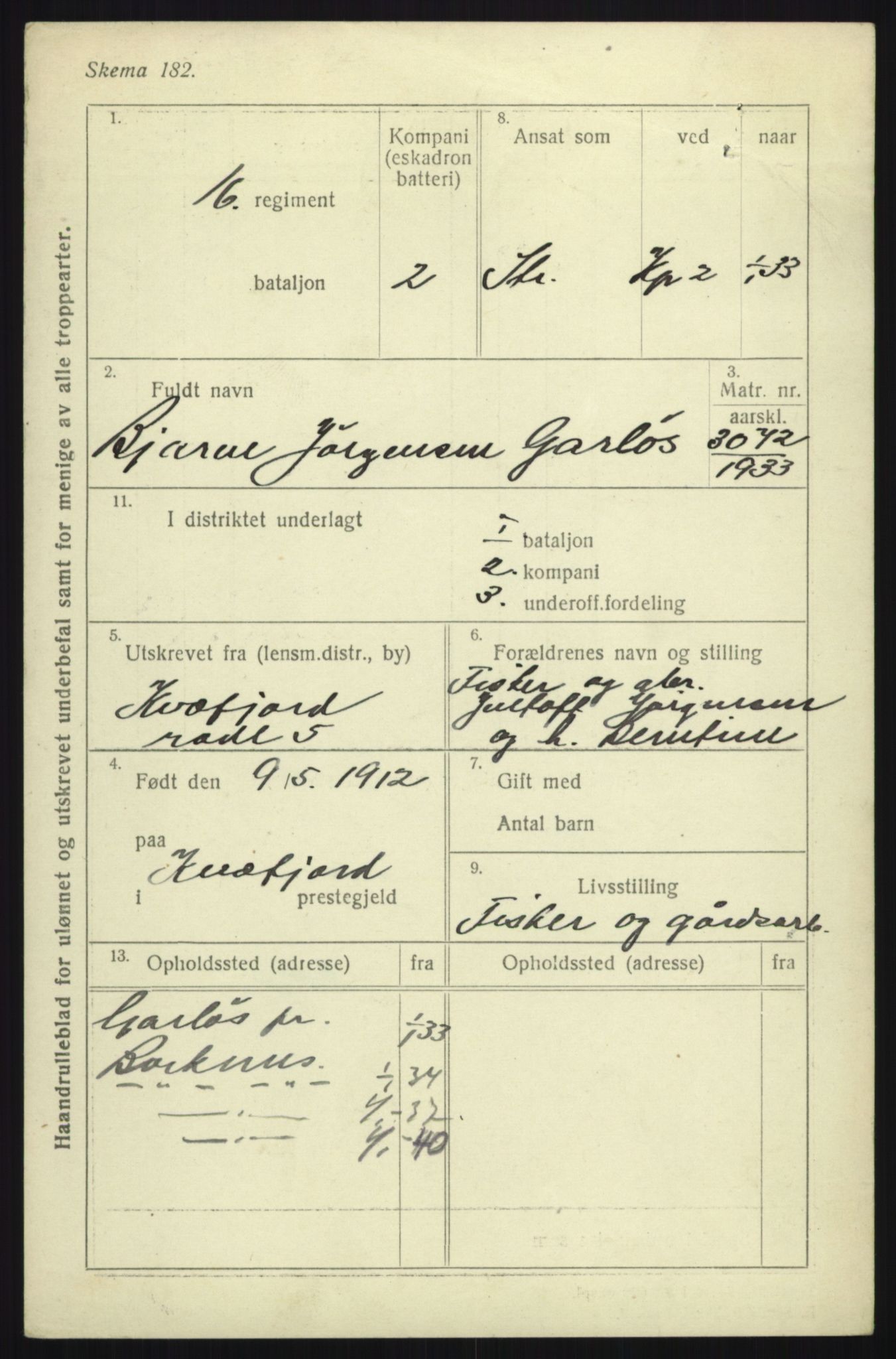 Forsvaret, Troms infanteriregiment nr. 16, AV/RA-RAFA-3146/P/Pa/L0017: Rulleblad for regimentets menige mannskaper, årsklasse 1933, 1933, p. 329