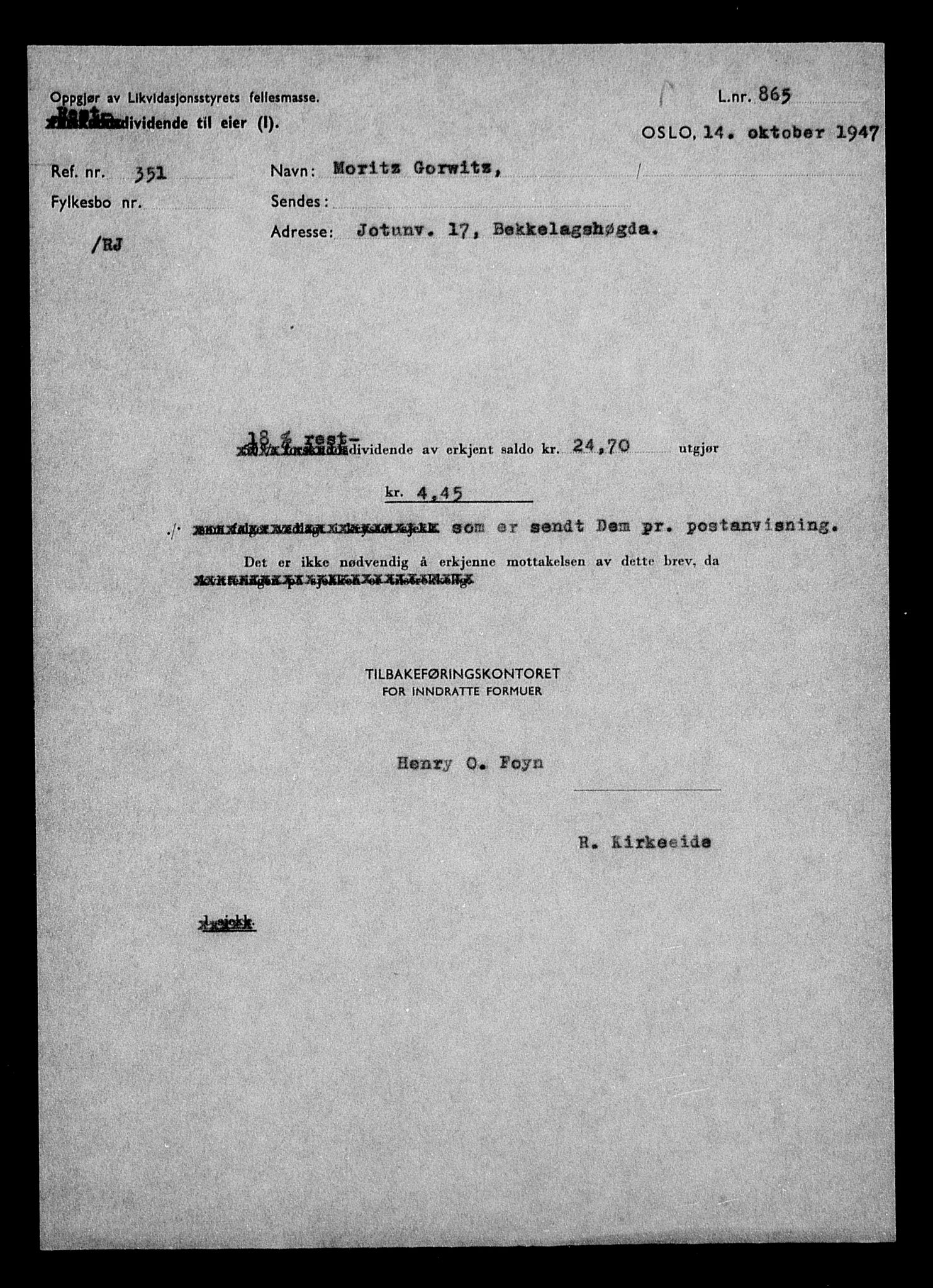 Justisdepartementet, Tilbakeføringskontoret for inndratte formuer, AV/RA-S-1564/H/Hc/Hcc/L0940: --, 1945-1947, p. 756